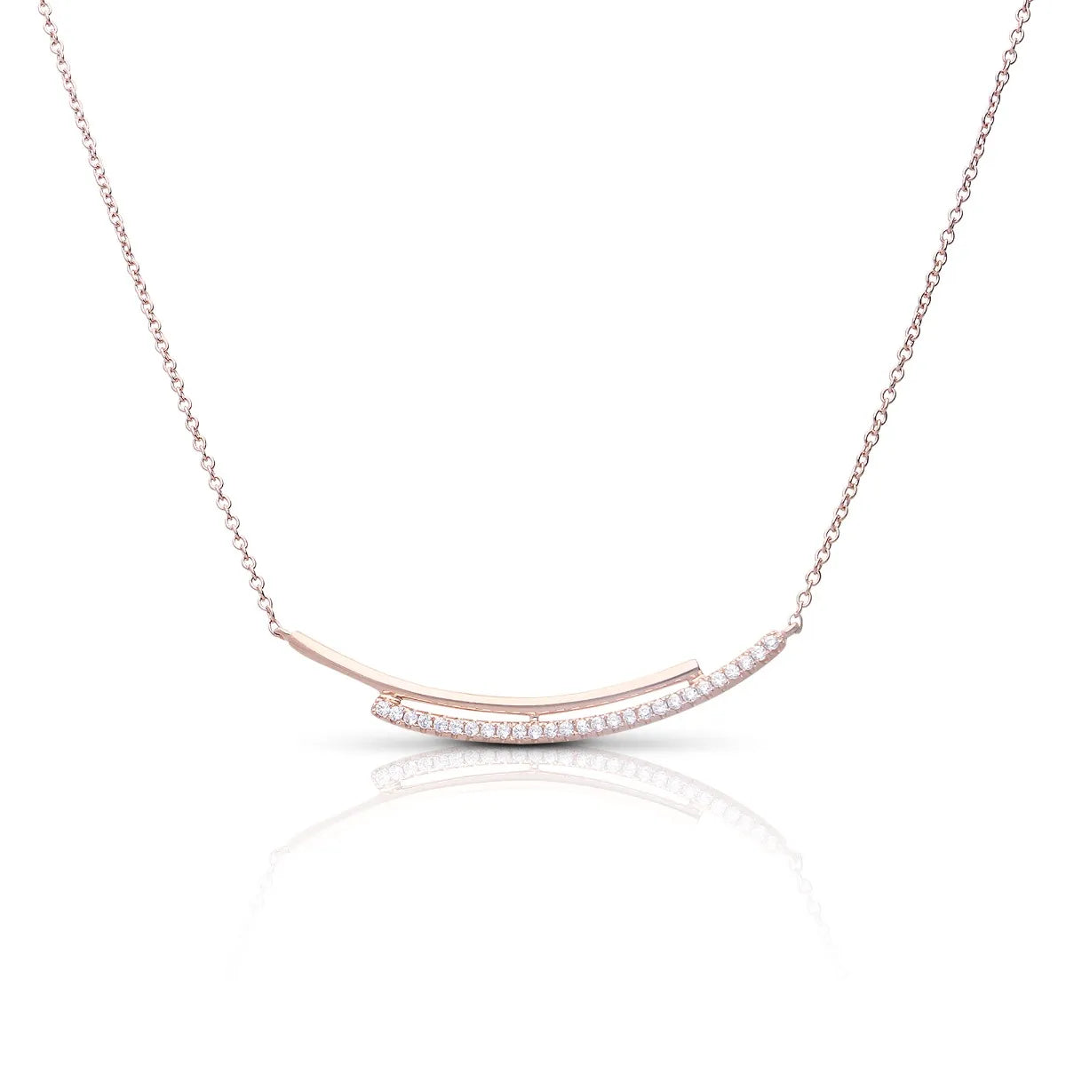 Y-Collier rosegold mit weißen Zirkonia und Zargen-Fassung
