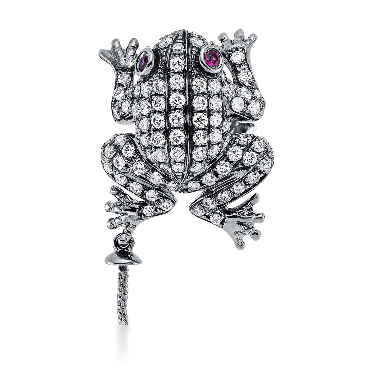Brosche 18 kt WG Frosch, teils schwarz rhodiniert