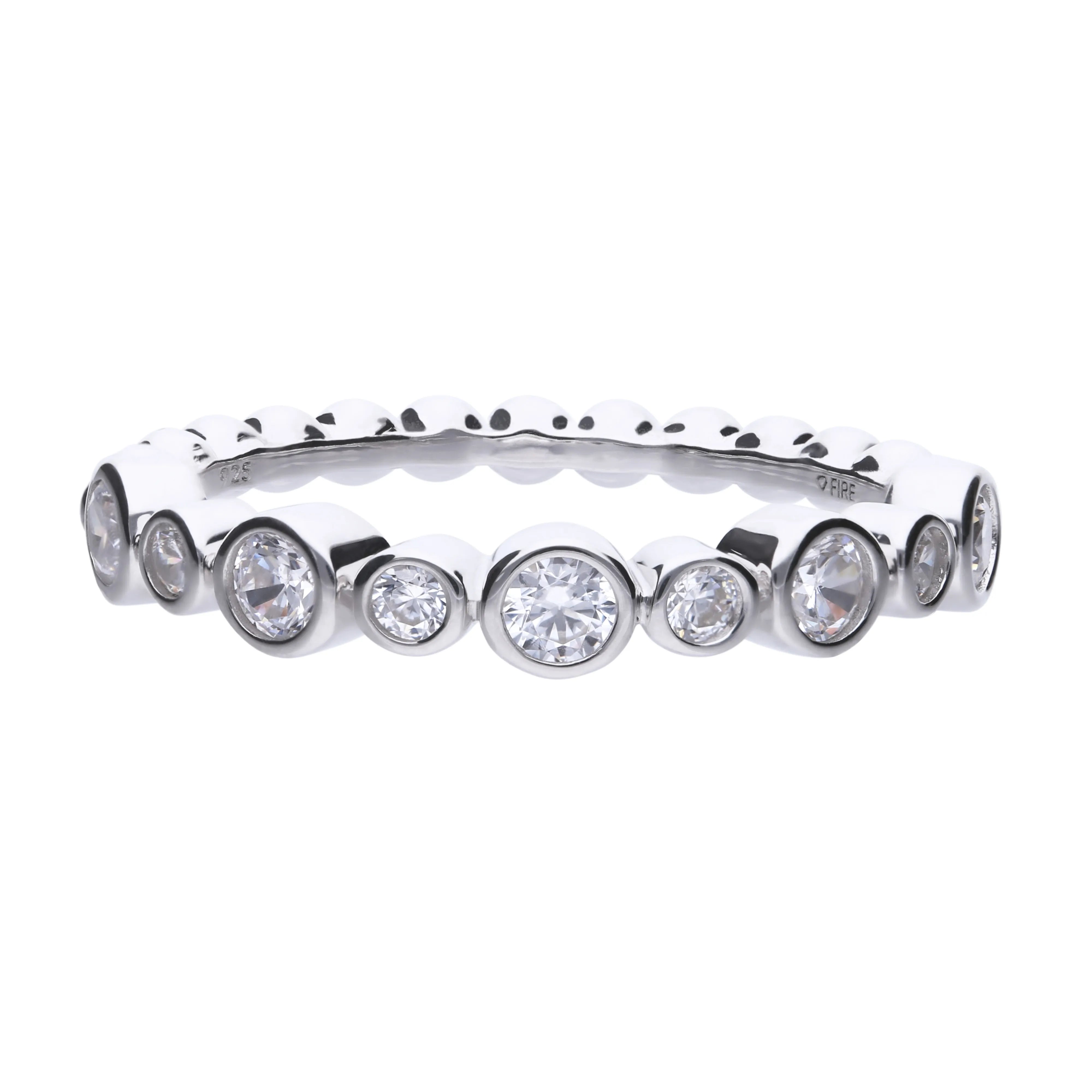 Kugelring silber mit weißen Zirkonia, Zargen-Fassung