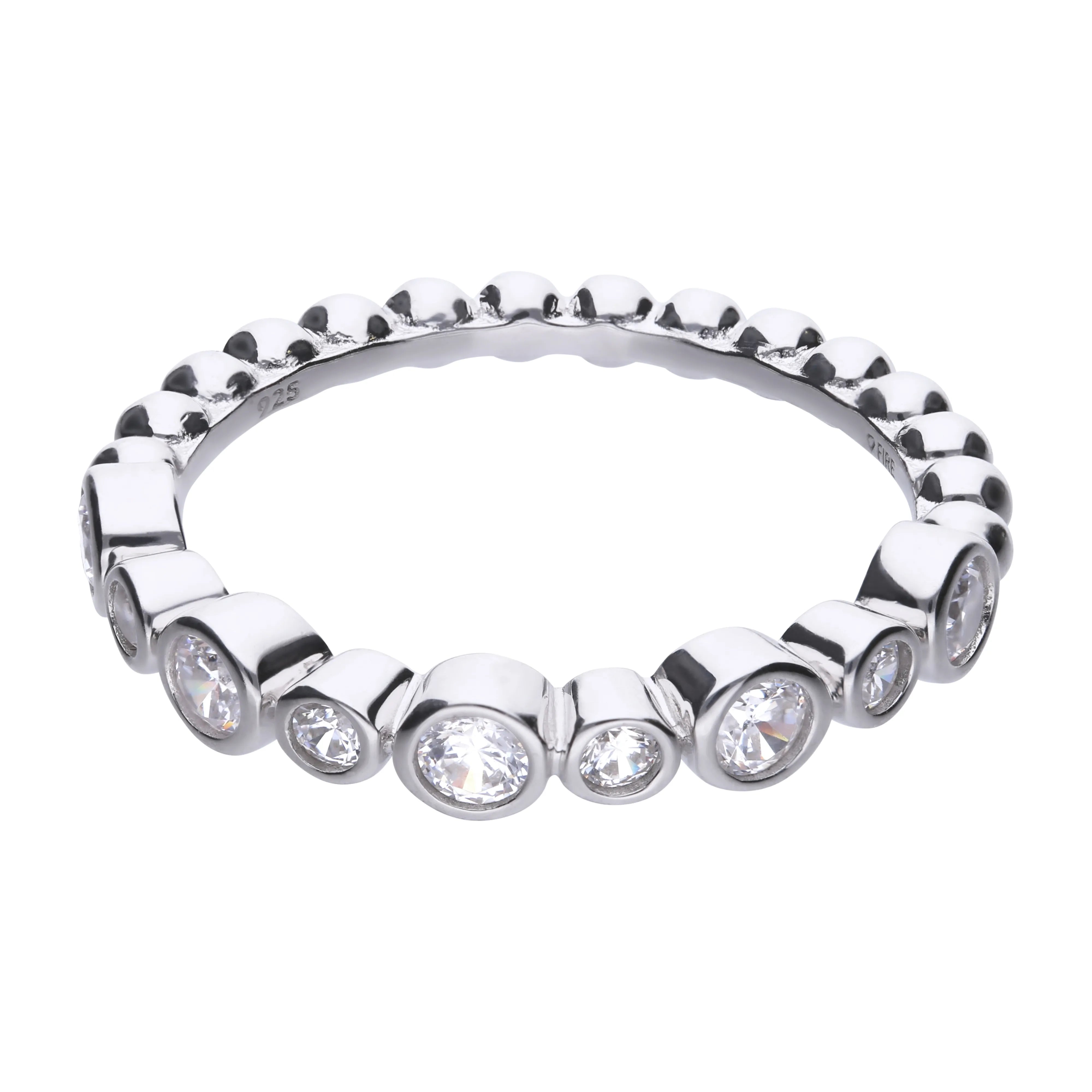 Kugelring silber mit weißen Zirkonia, Zargen-Fassung