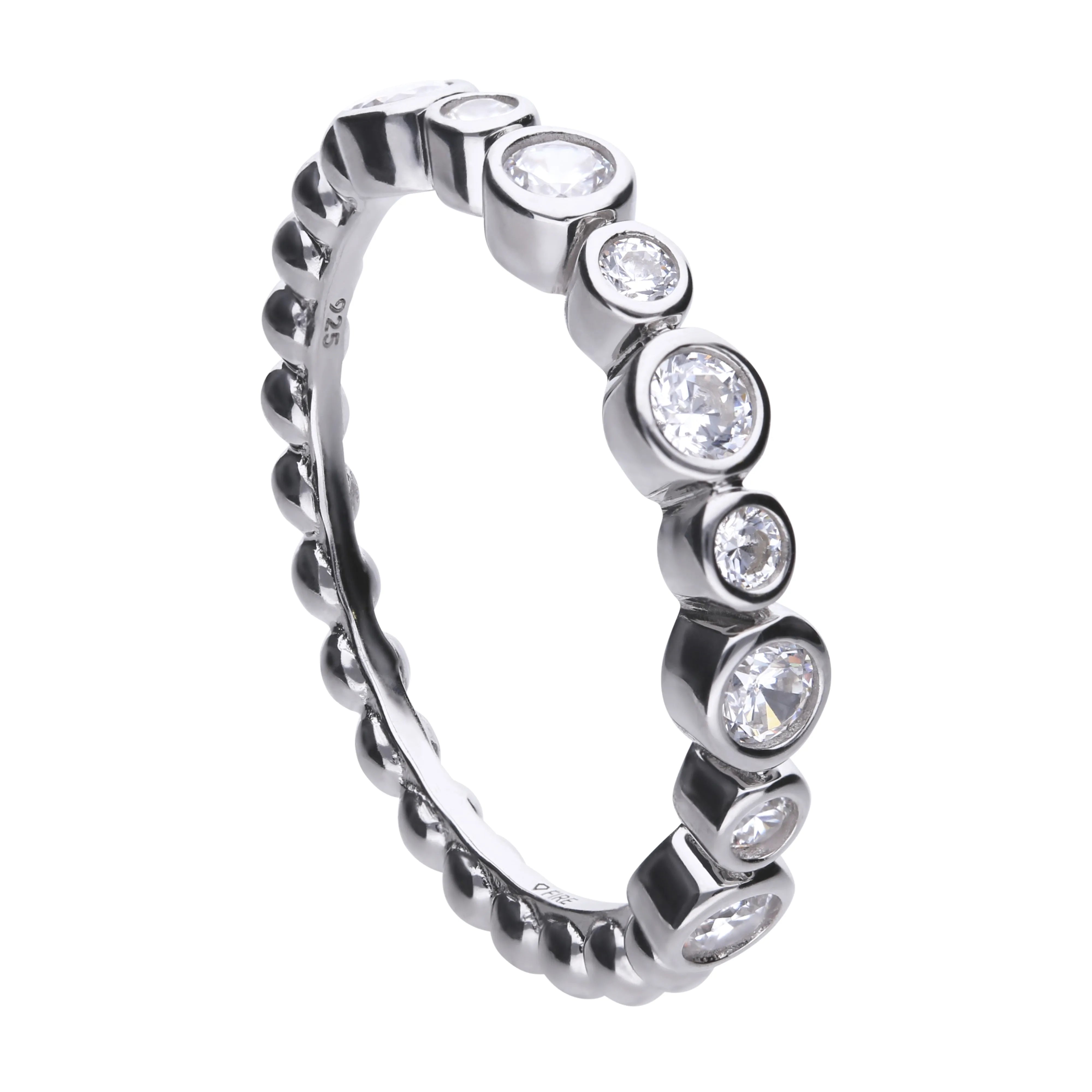 Kugelring silber mit weißen Zirkonia, Zargen-Fassung