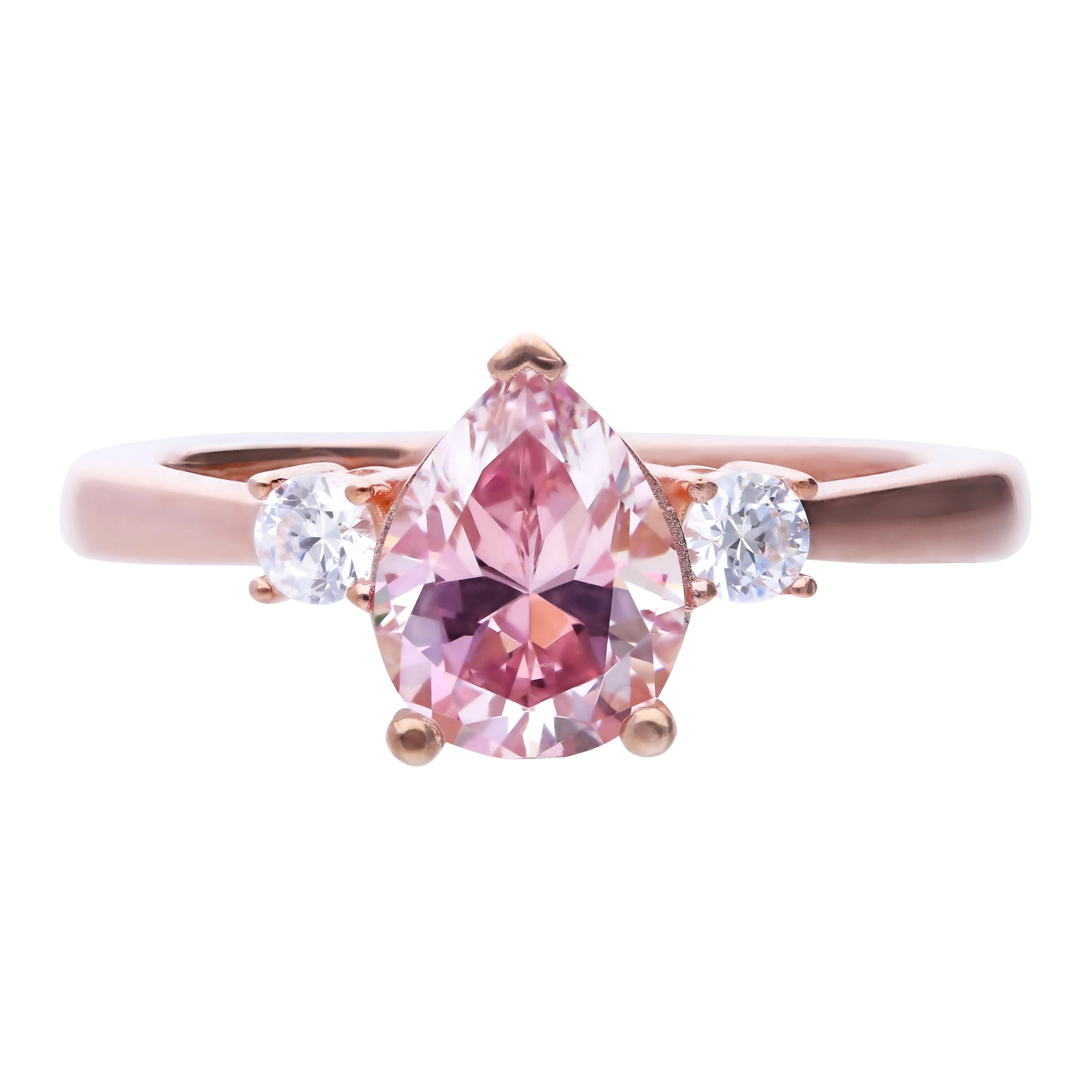 Ring rosegold mit morganite Zirkonia, Tropfen-Form und Krappen-Fassung