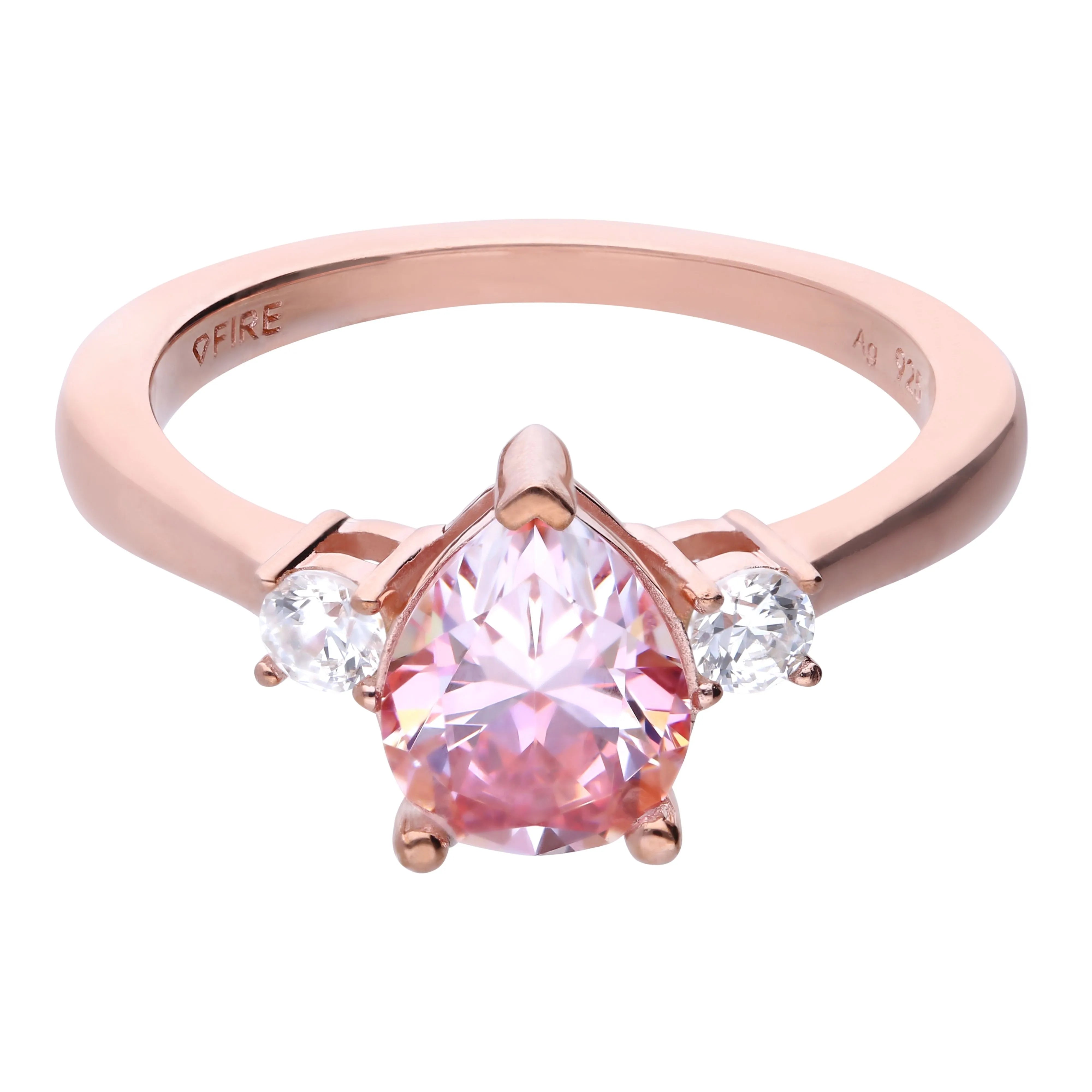 Ring rosegold mit morganite Zirkonia, Tropfen-Form und Krappen-Fassung