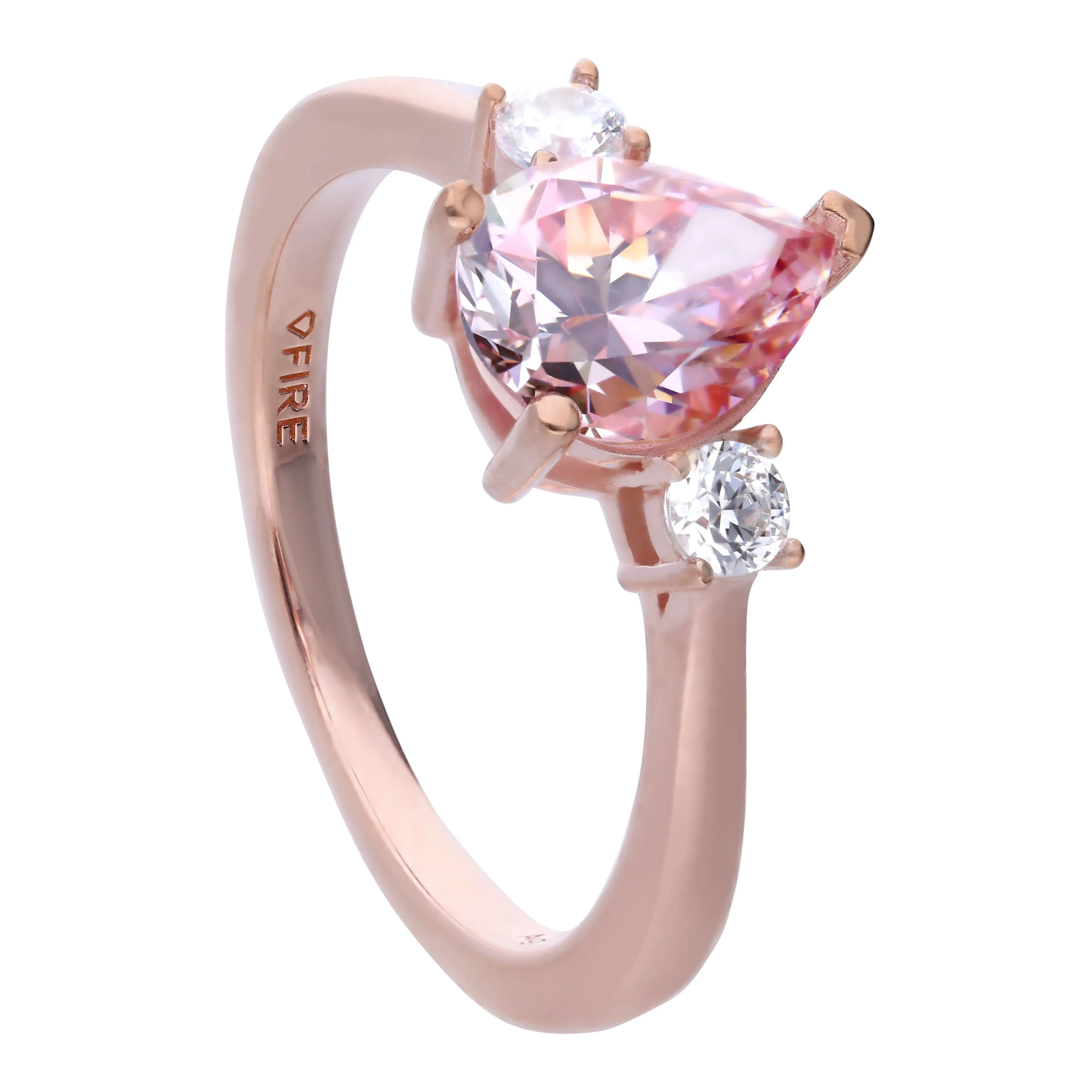 Ring rosegold mit morganite Zirkonia, Tropfen-Form und Krappen-Fassung