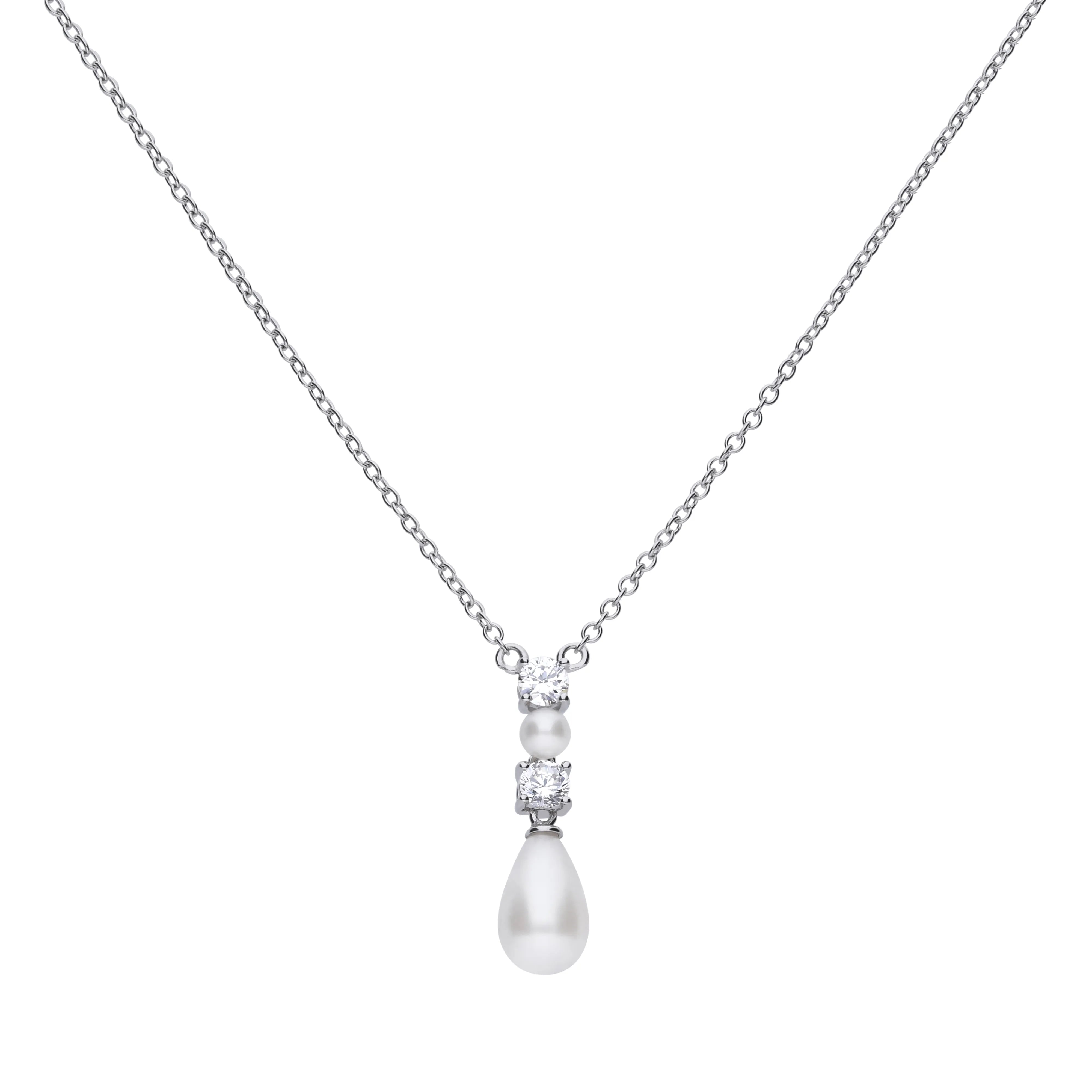 Tropfenförmiges Perl-Collier silber mit weißen Diamonfire-Zirkonia