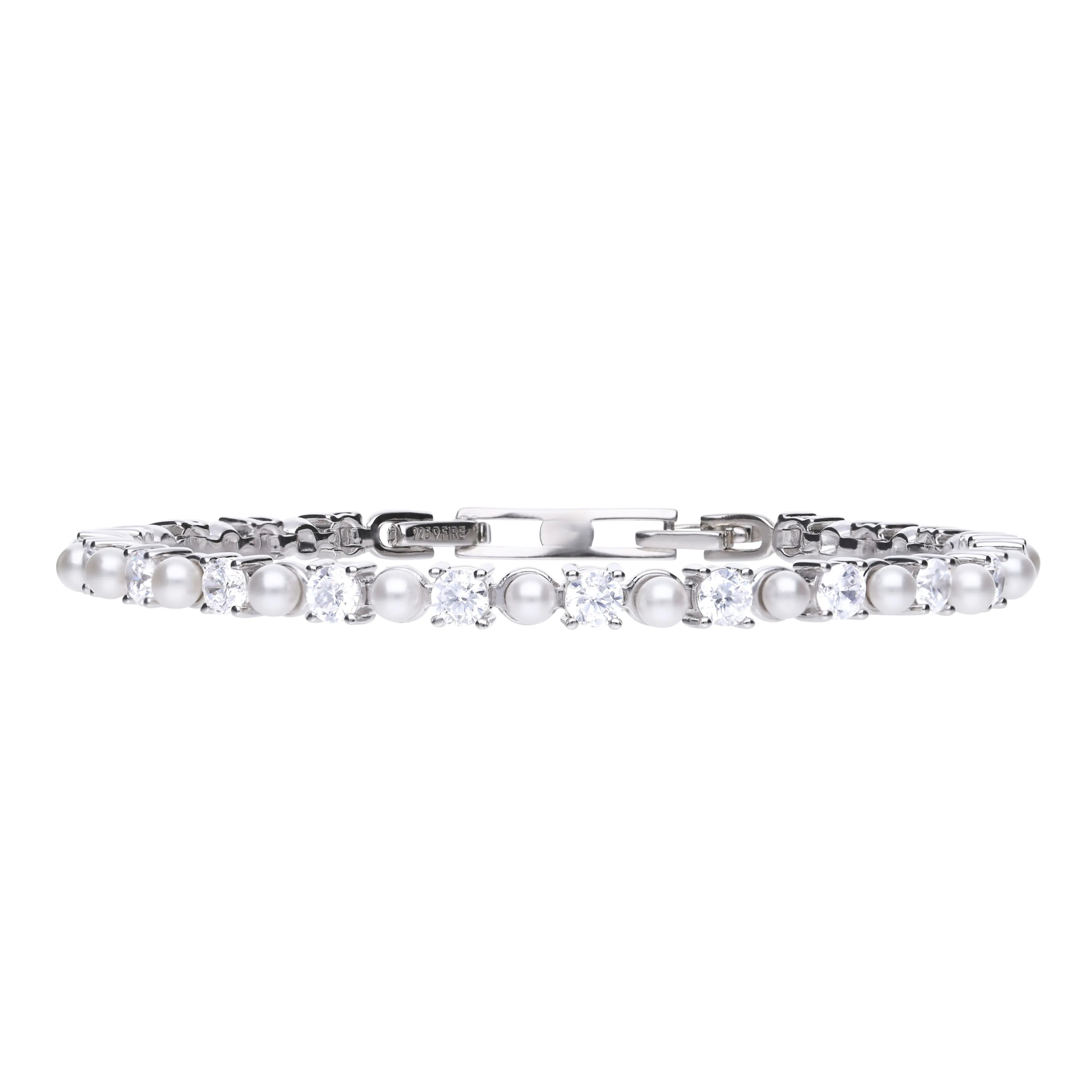 Perl-Armband silber 925 mit weißen Muschelkernperlen und Zirkonias