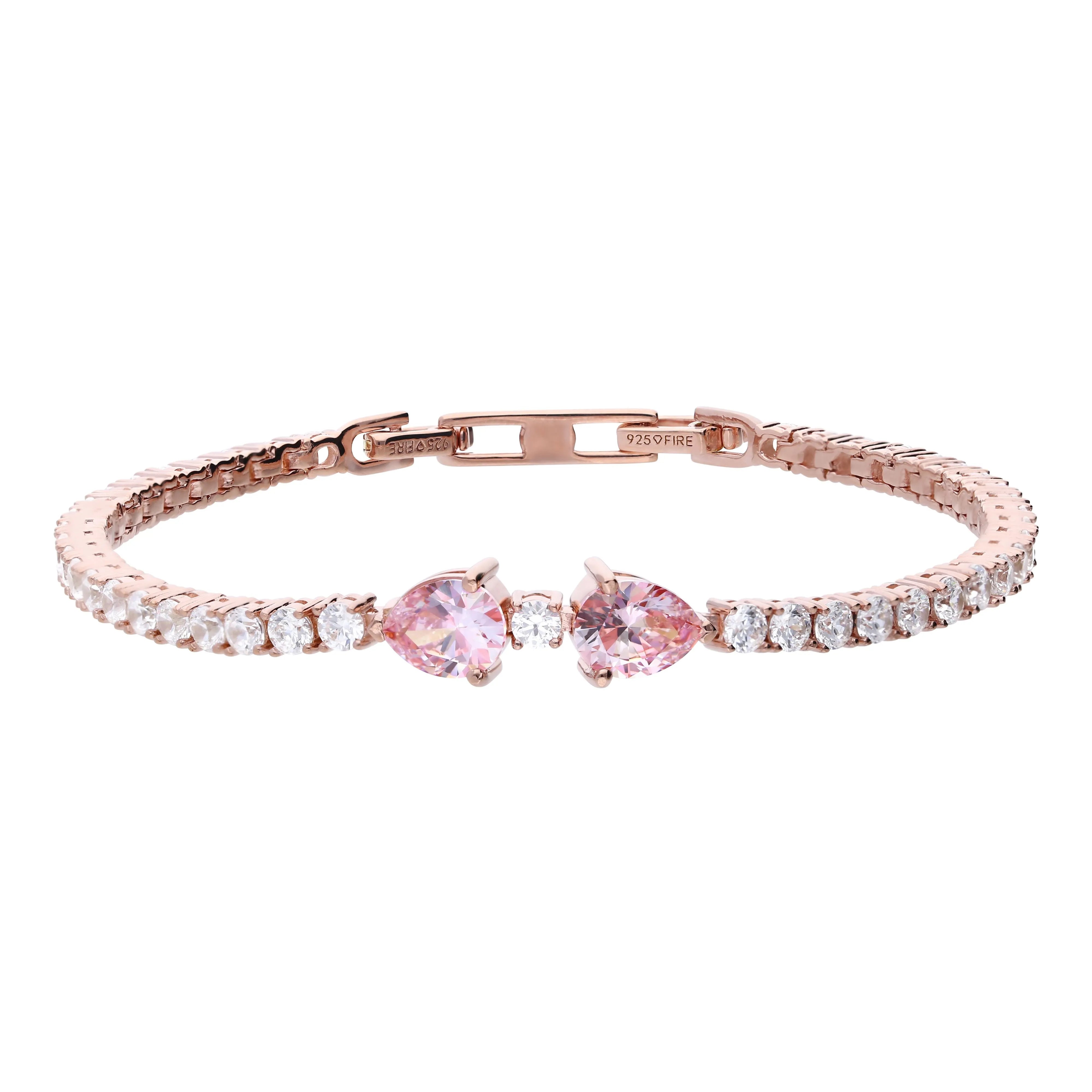 Tennis-Armband Roségold mit morganite Zirkonias und Krappenfassung