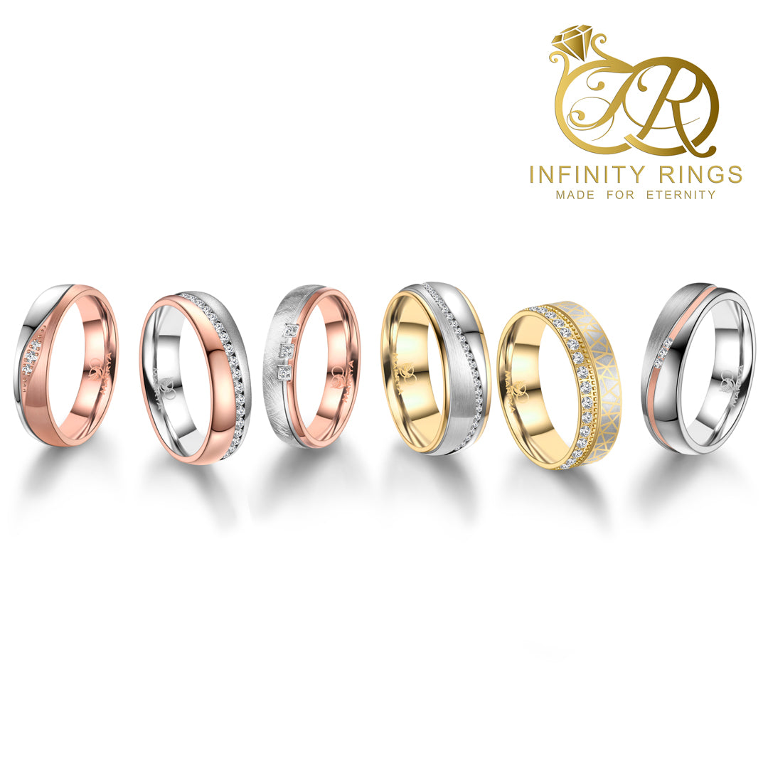 Partnerringe Edelstahl mit Gelbgold und Muster