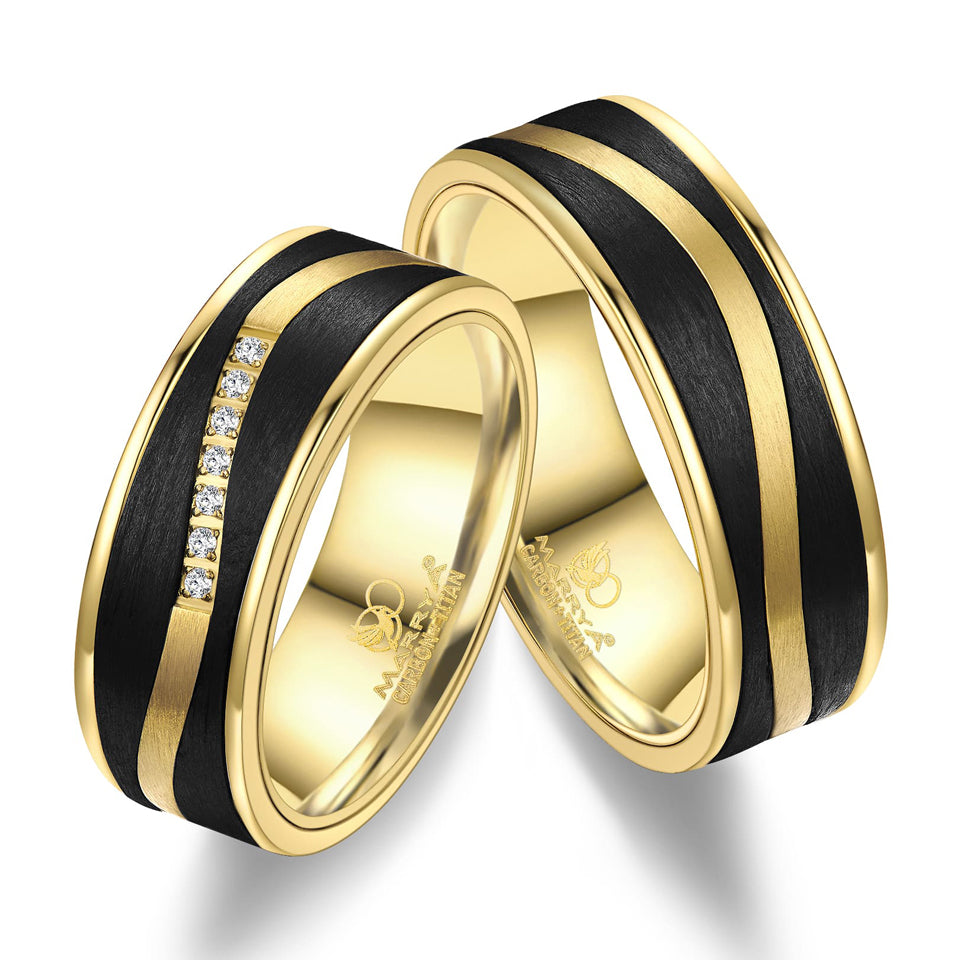 Partnerringe Carbon Edelstahl mit Gelbgold-Plattierung
