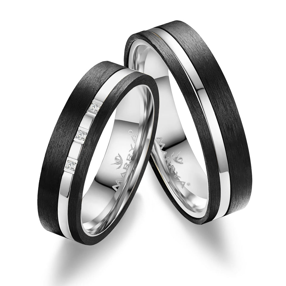 Partnerringe 333er Weißgold & Carbon