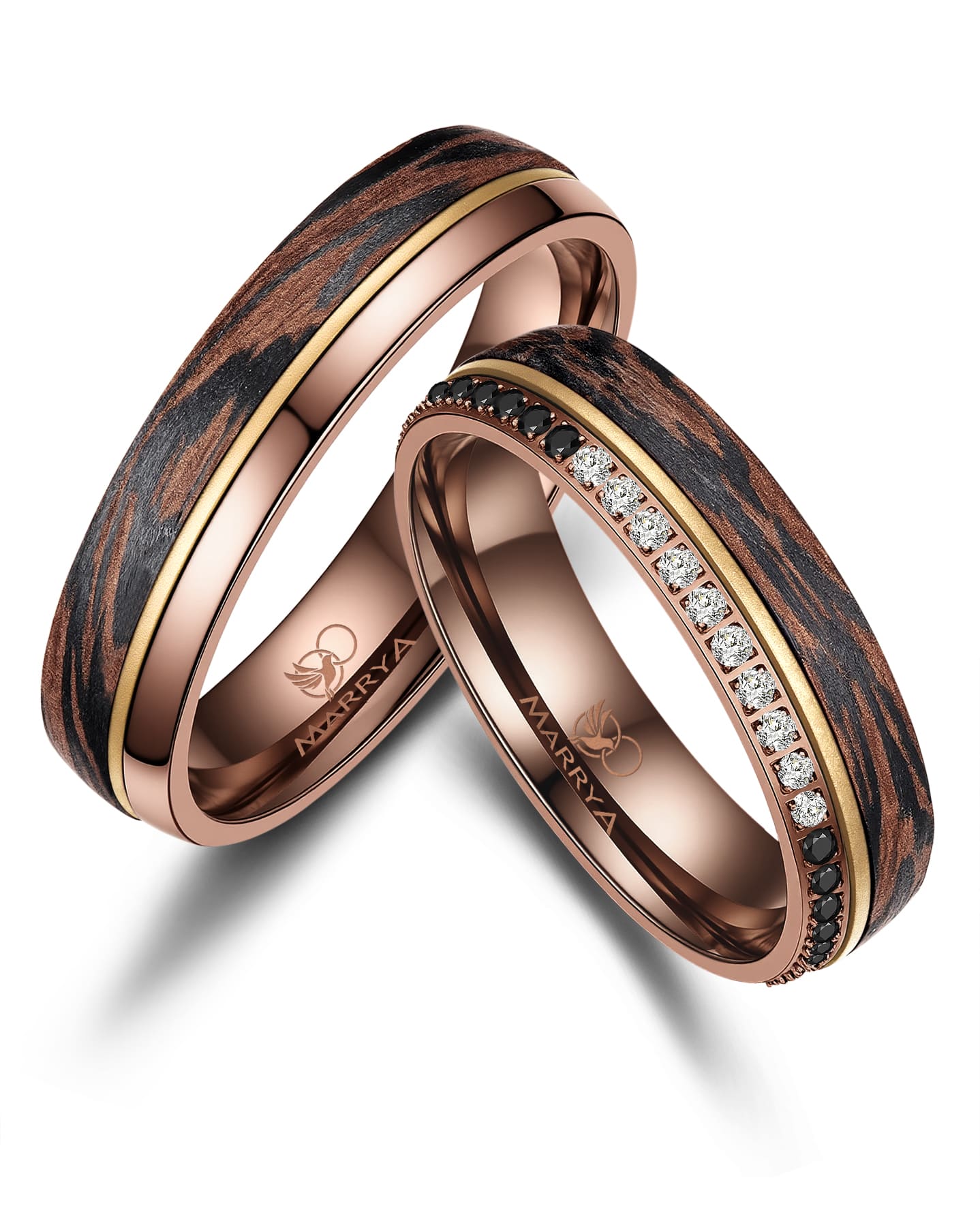 Partnerringe aus Edelstahl mit Carbon-Bronze-Partikel