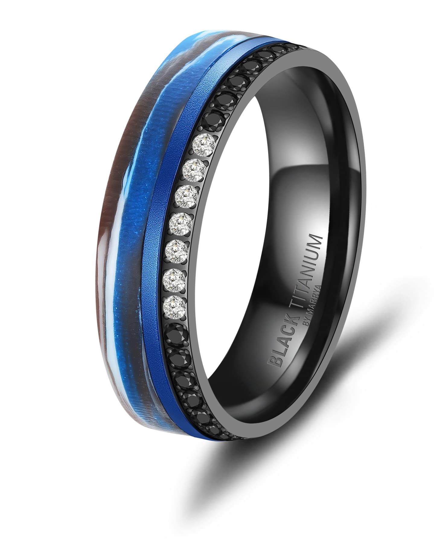 Partnerringe Black Titanium mit blauem Harzguss