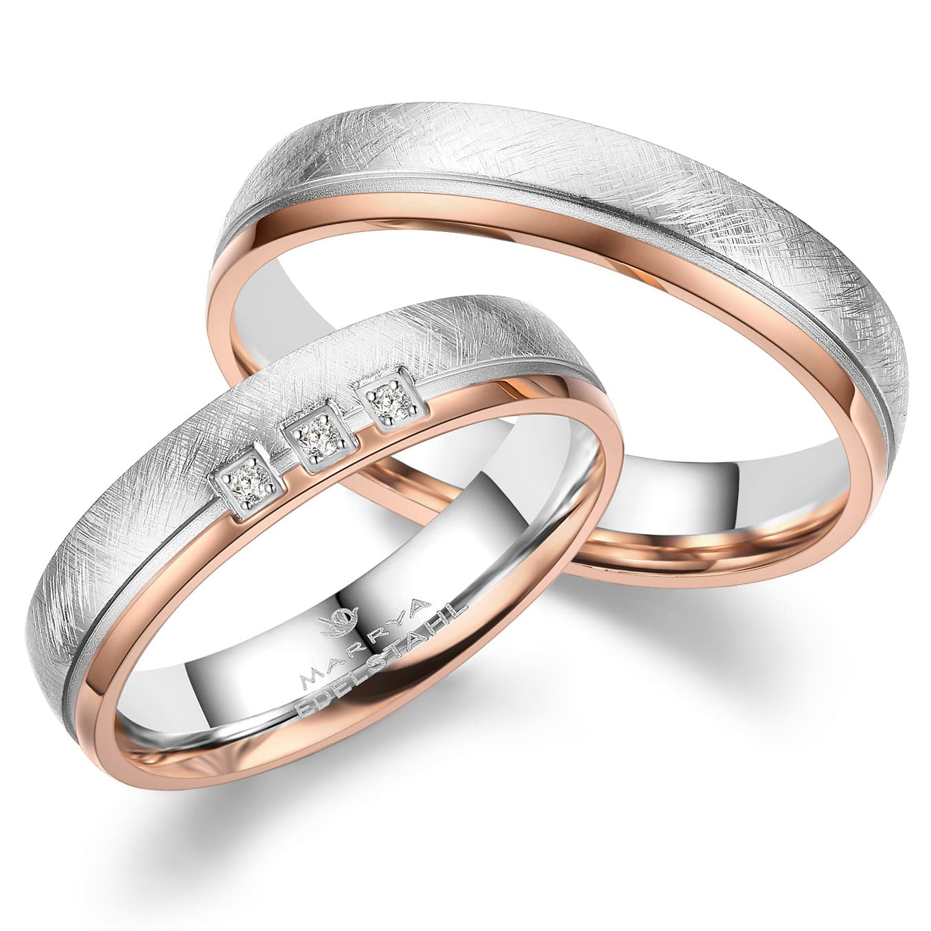Partnerringe Edelstahl mit Roségold 585 eismattiert