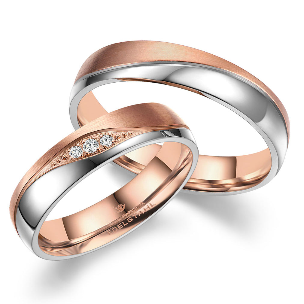 Partnerringe Edelstahl mit Roségold 585