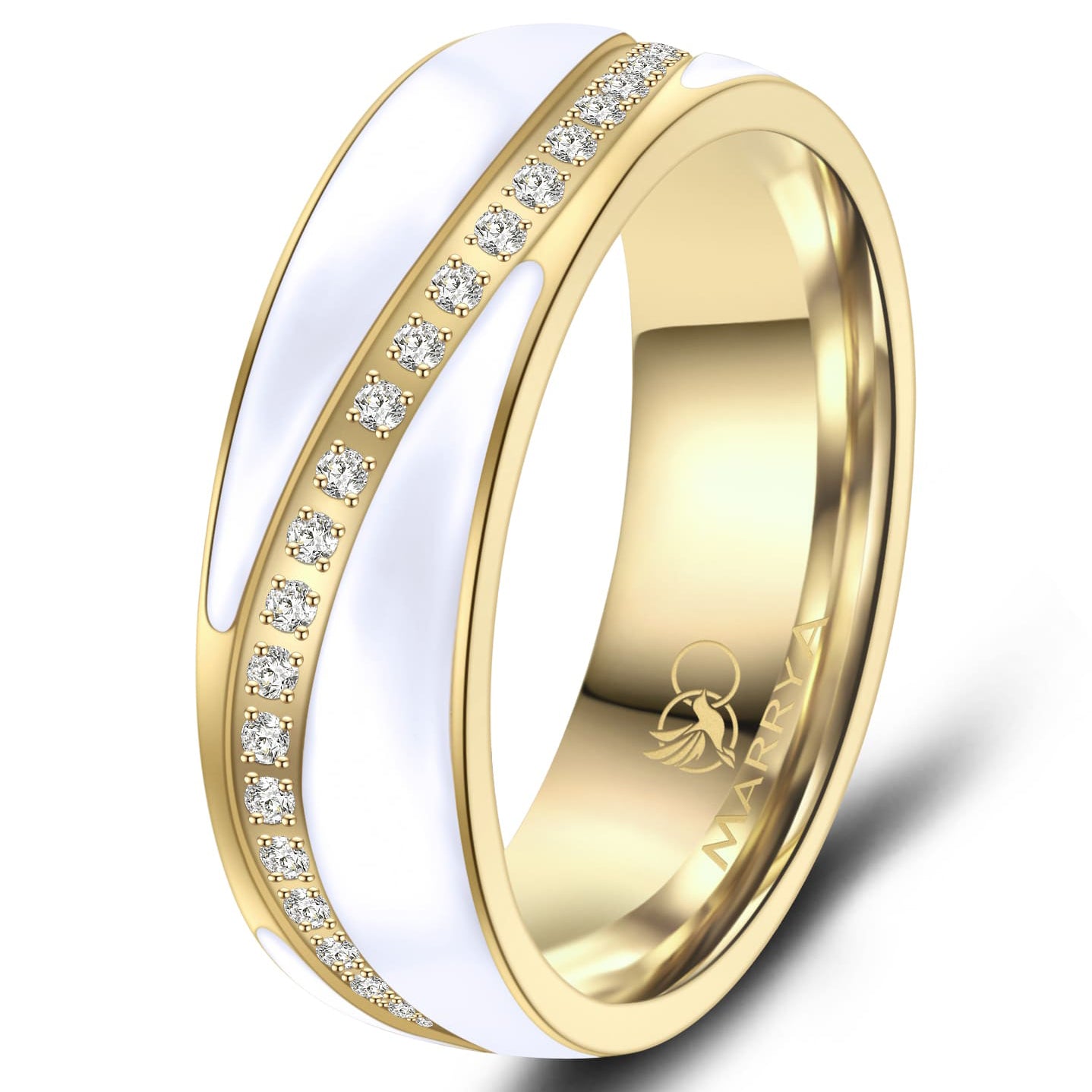 Partnerringe Edelstahl mit Gelbgold und weißer Emaille-Einlage
