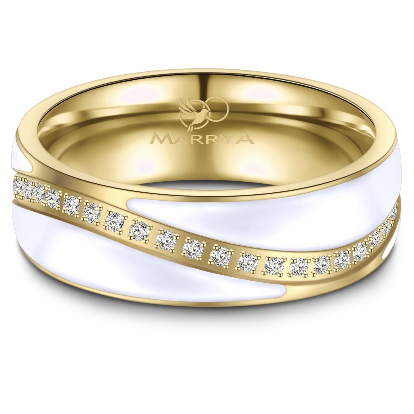 Partnerringe Edelstahl mit Gelbgold und weißer Emaille-Einlage