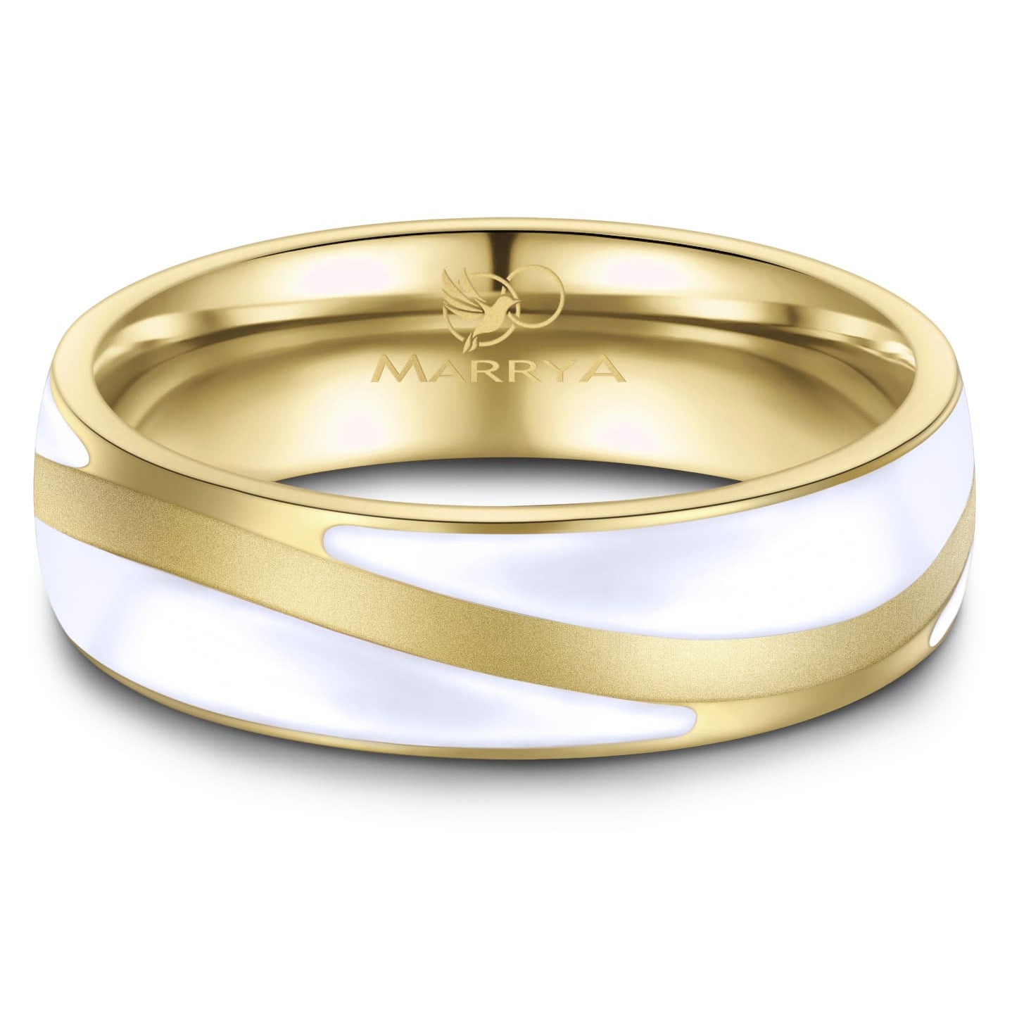 Partnerringe Edelstahl mit Gelbgold und weißer Emaille-Einlage