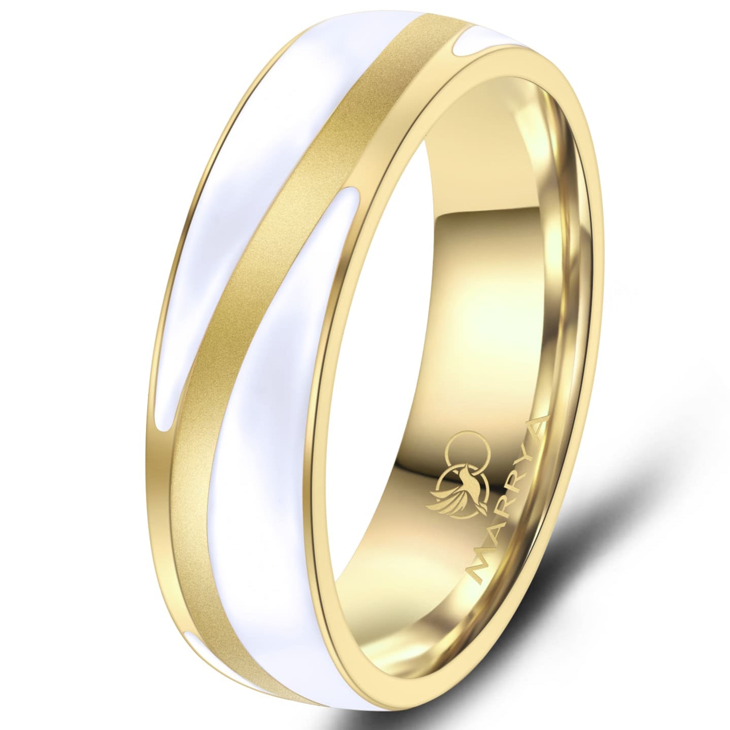 Partnerringe Edelstahl mit Gelbgold und weißer Emaille-Einlage