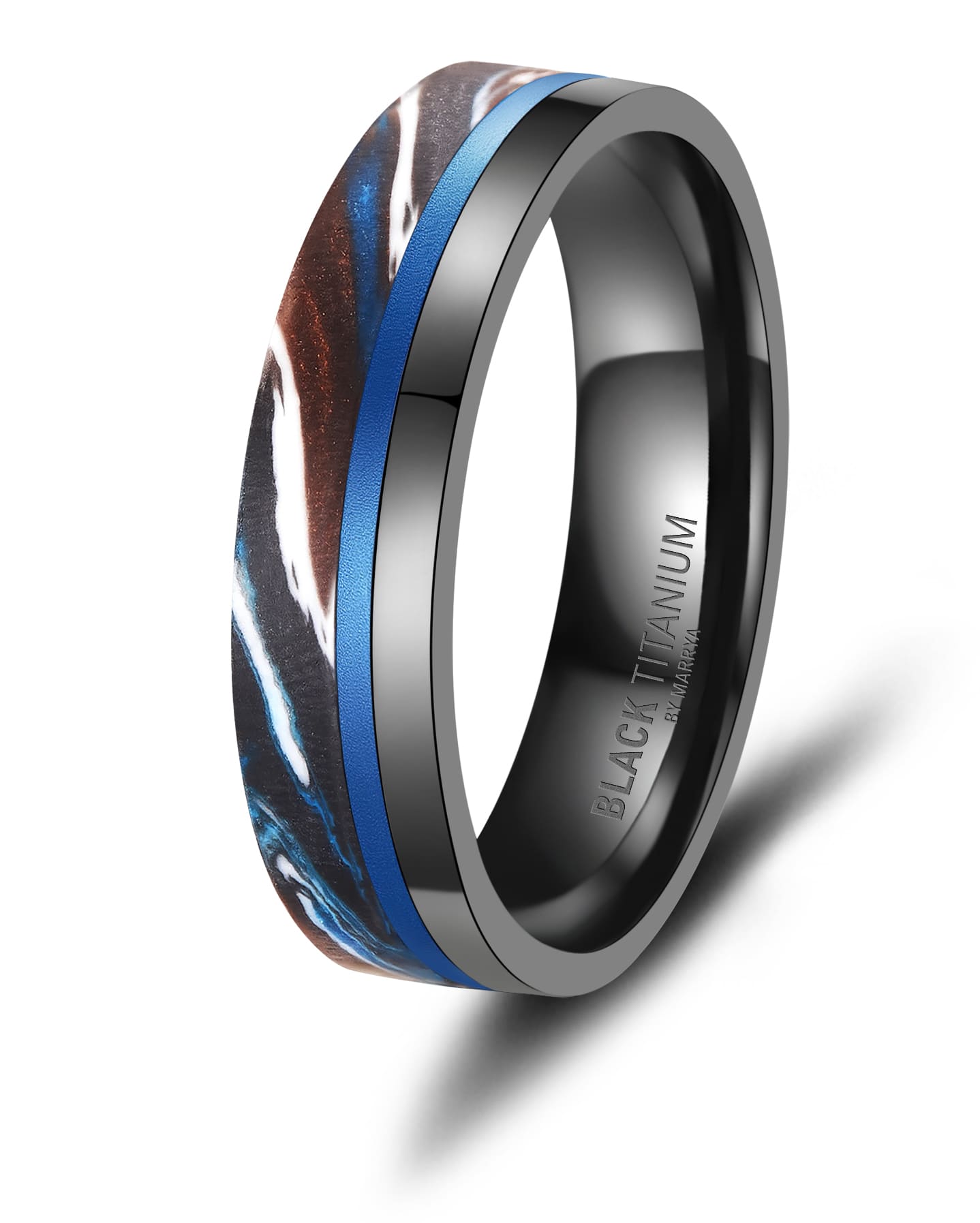 Partnerringe Black Titanium mit blauem Harzguss