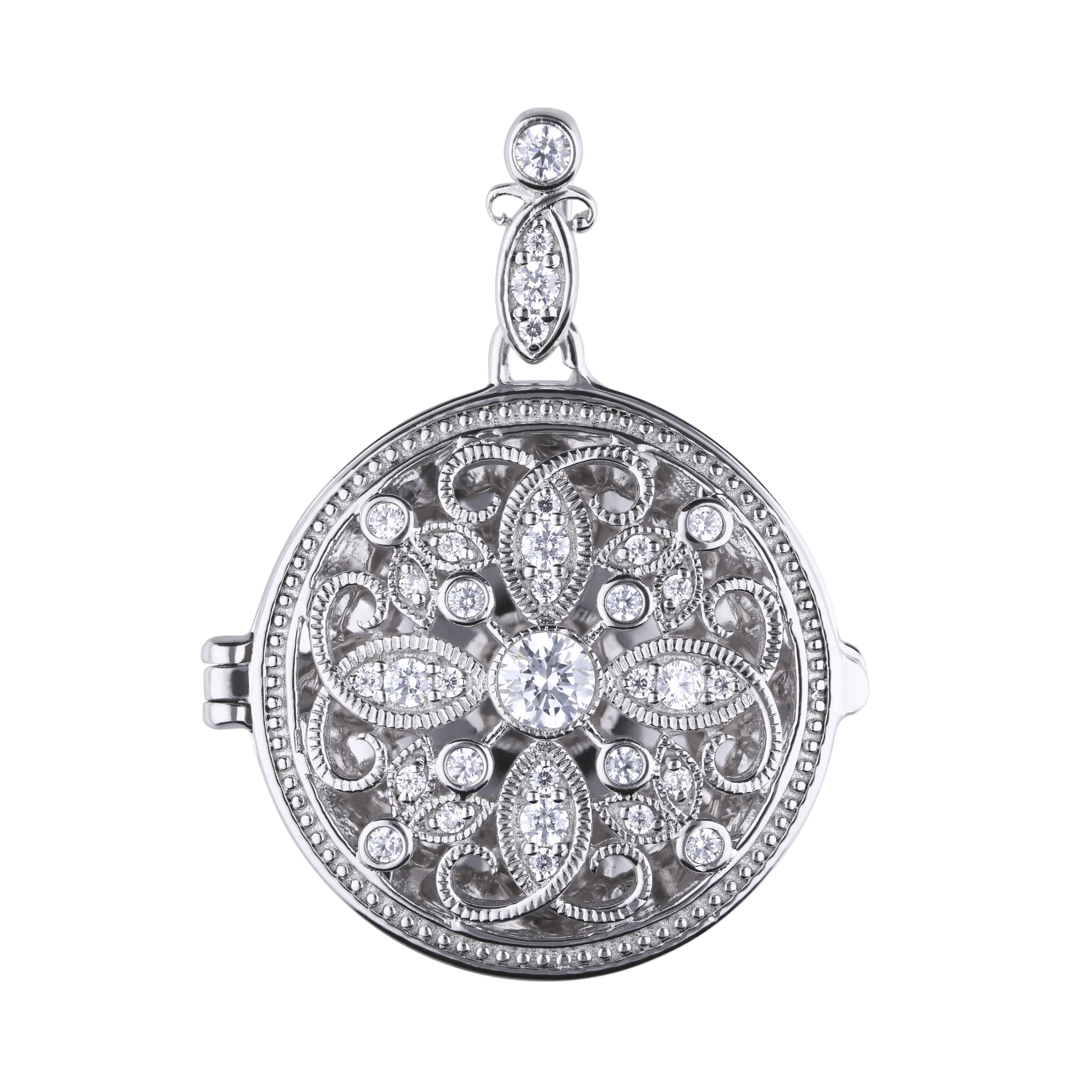 Rundes Medaillon Silber mit weißen Zirkonia, aufklappbar