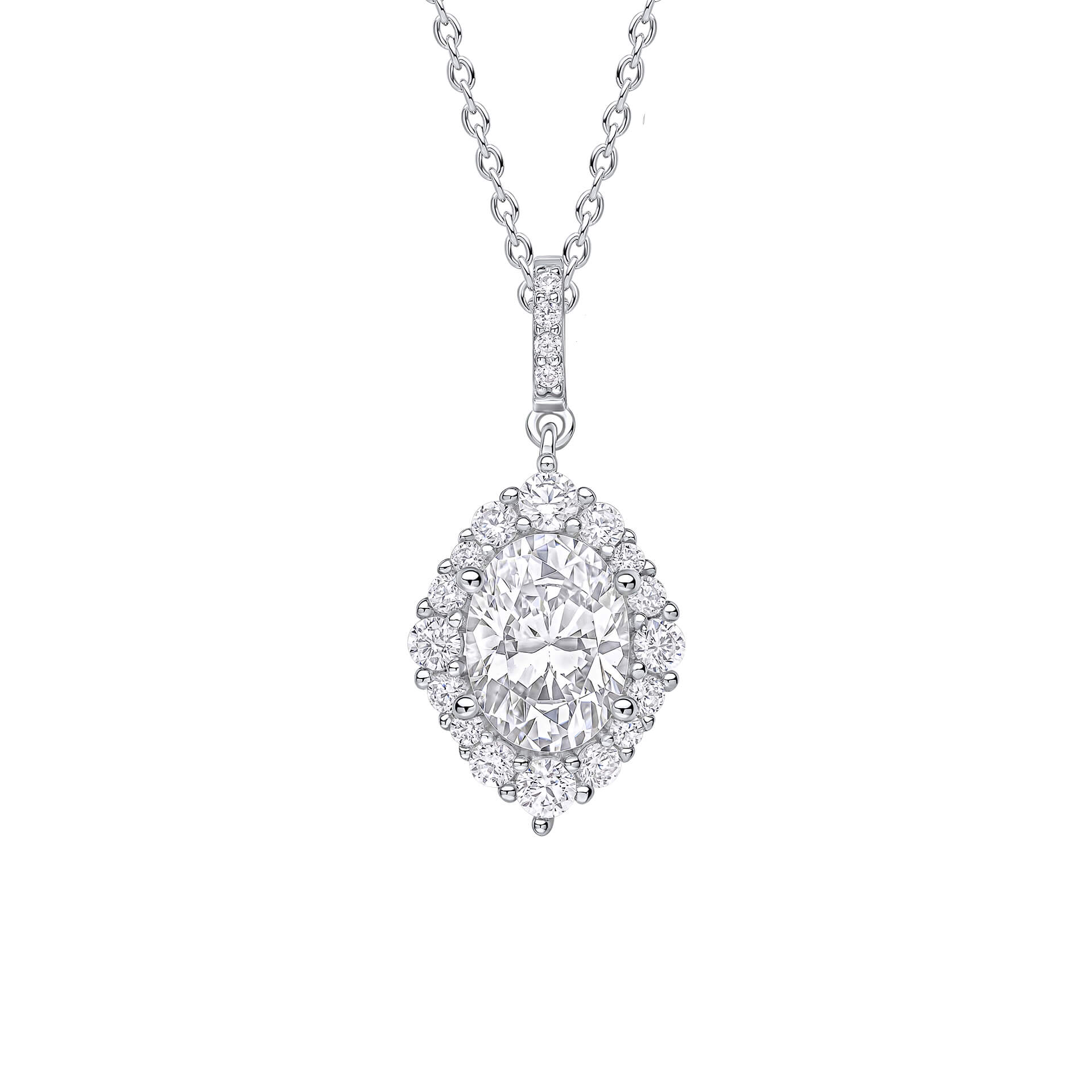 Ovaler Cluster-Anhänger aus Silber mit Zirkonia