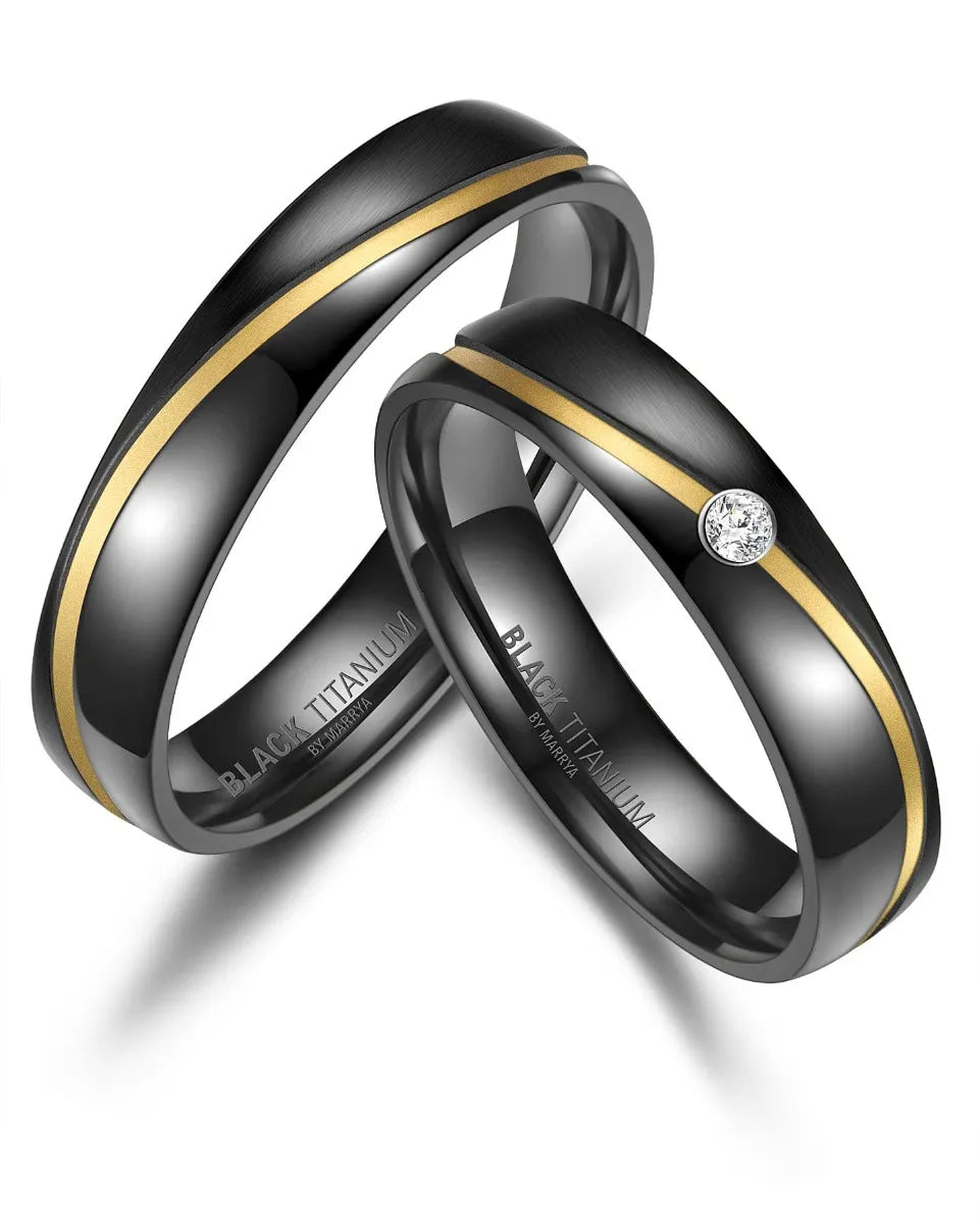 Partnerringe Black Titanium mit Gelbgold