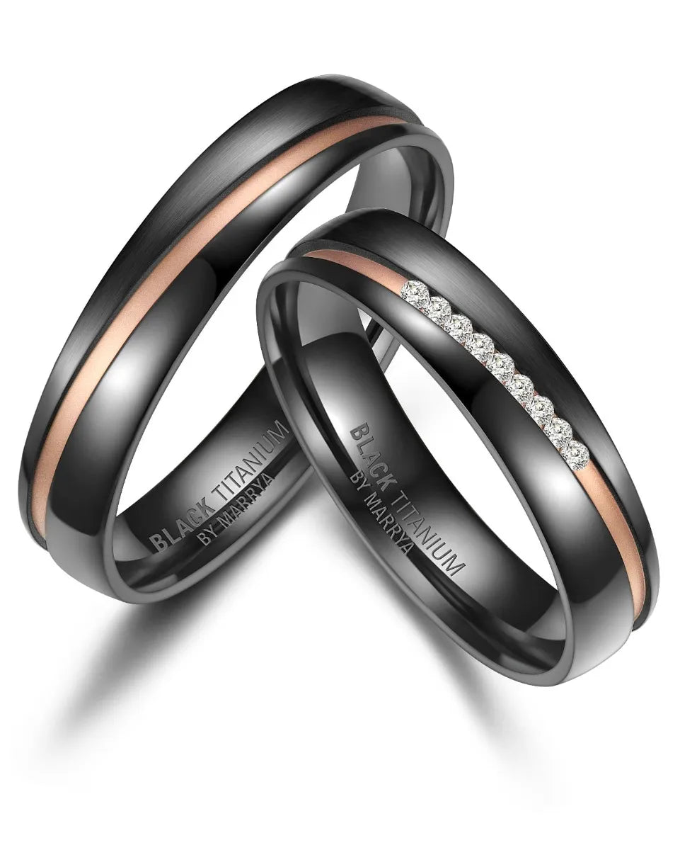 Partnerringe Black Titanium mit Roségold