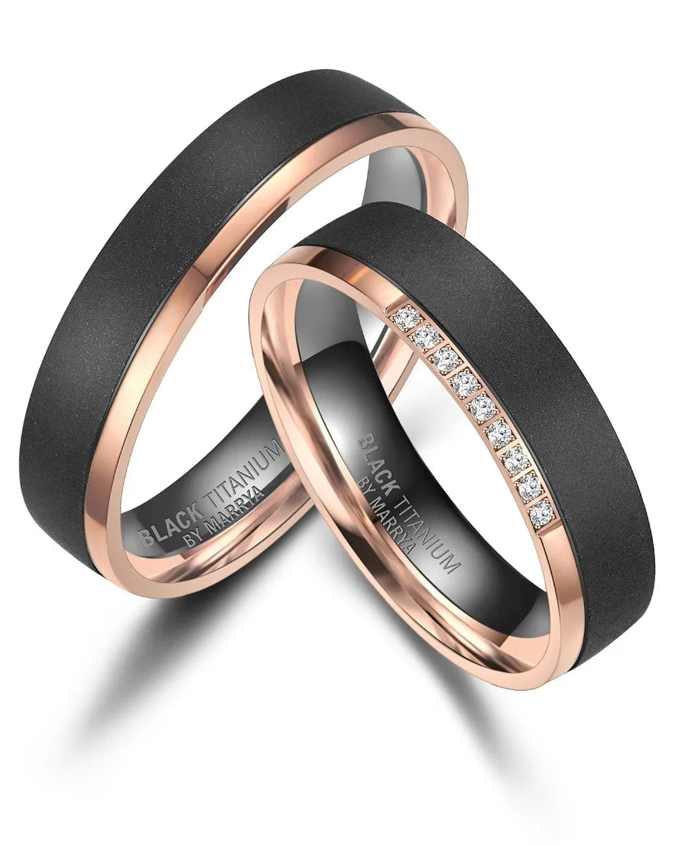 Partnerringe Black Titanium mit Roségold