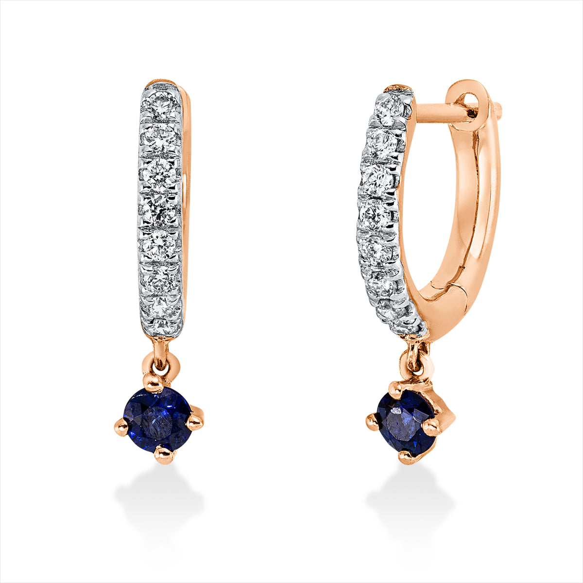 Creolen 18 kt RG, Fassung rhodiniert