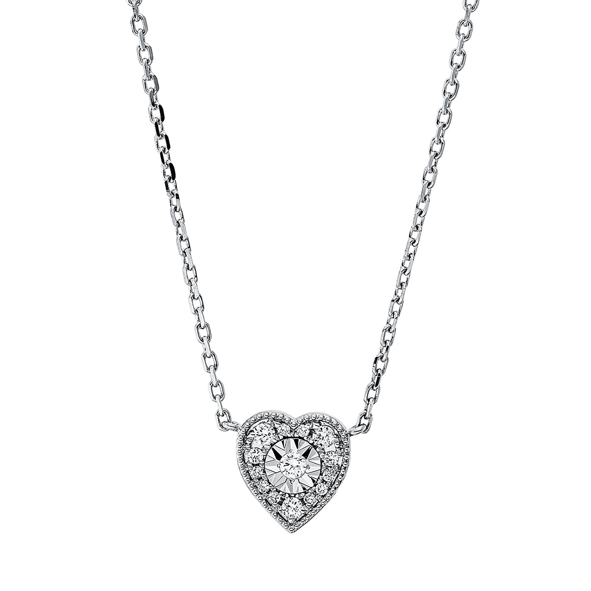 Collier 18 kt WG Herz, mit ZÖ 40 cm + 43 cm
