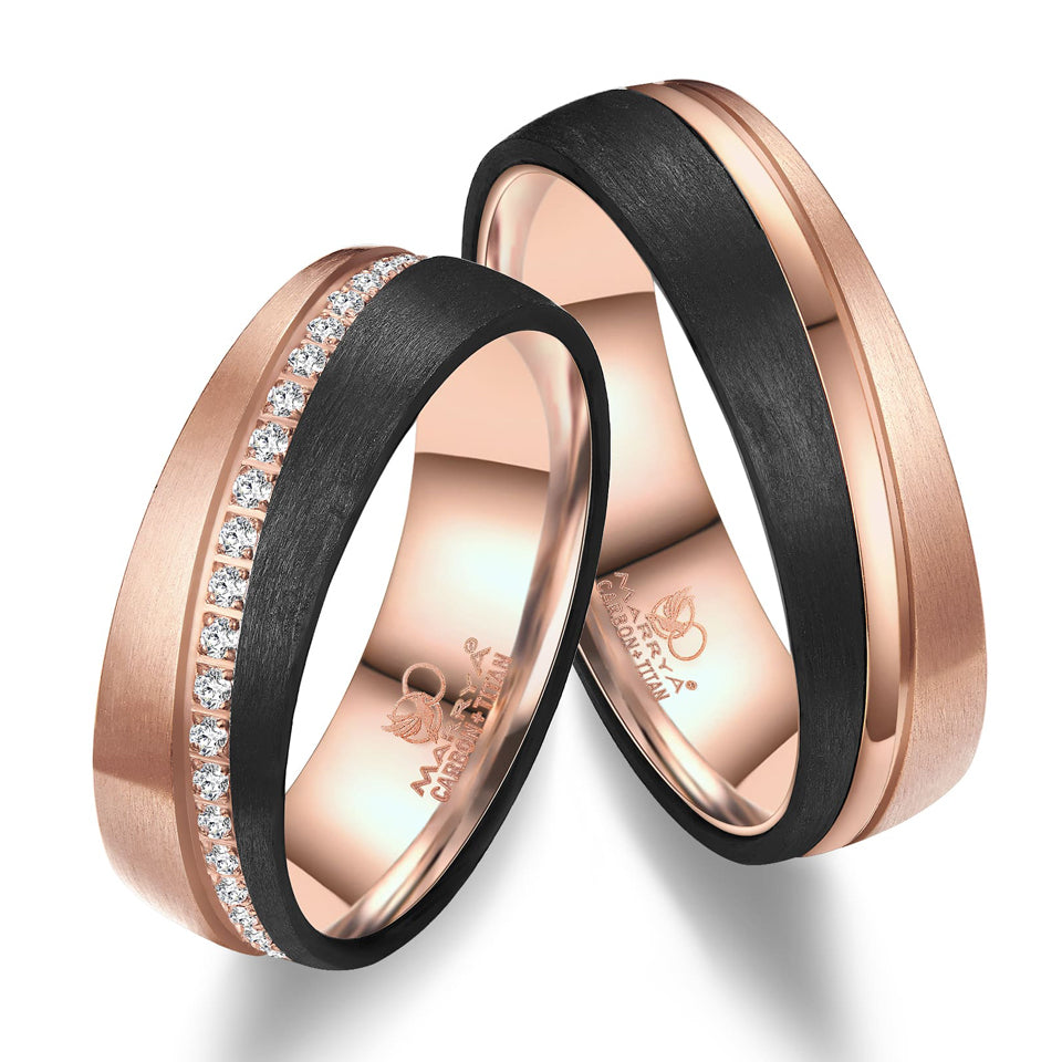 Partnerringe Carbon Edelstahl mit Roségold-Plattierung