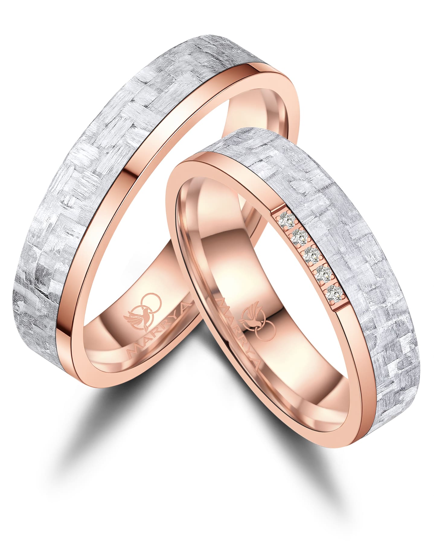 Partnerringe aus weißem Carbon mit Roségold