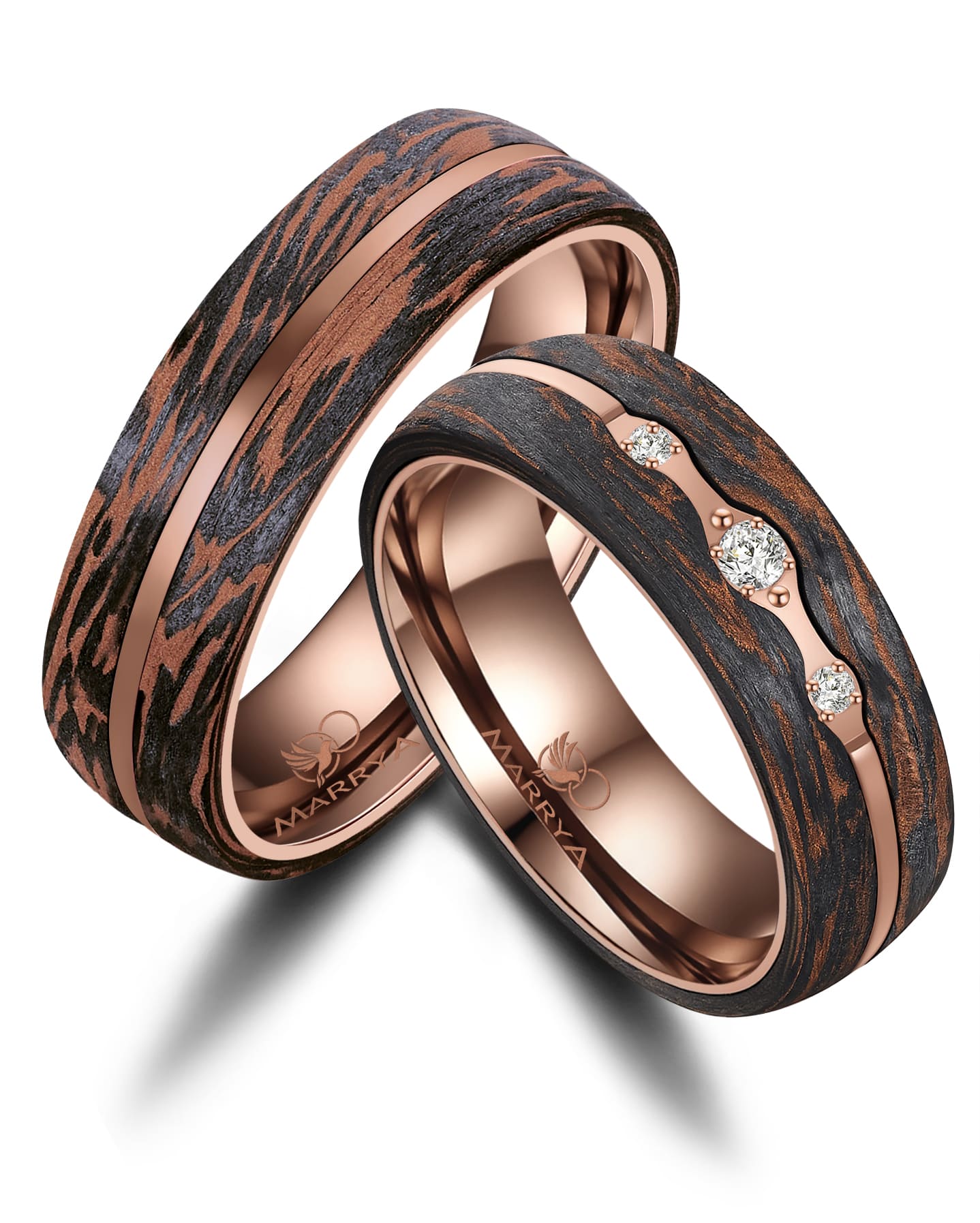 Partnerringe aus Edelstahl mit Carbon-Bronze-Partikel