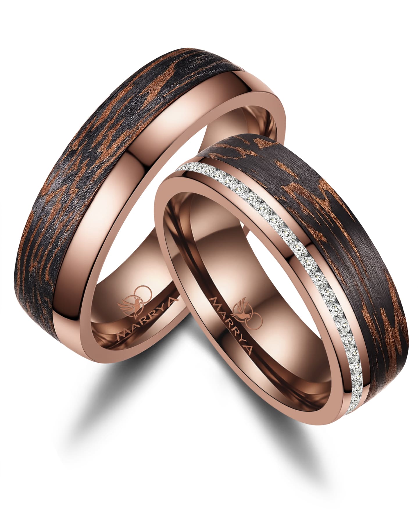 Partnerringe aus Edelstahl mit Carbon-Bronze-Partikel