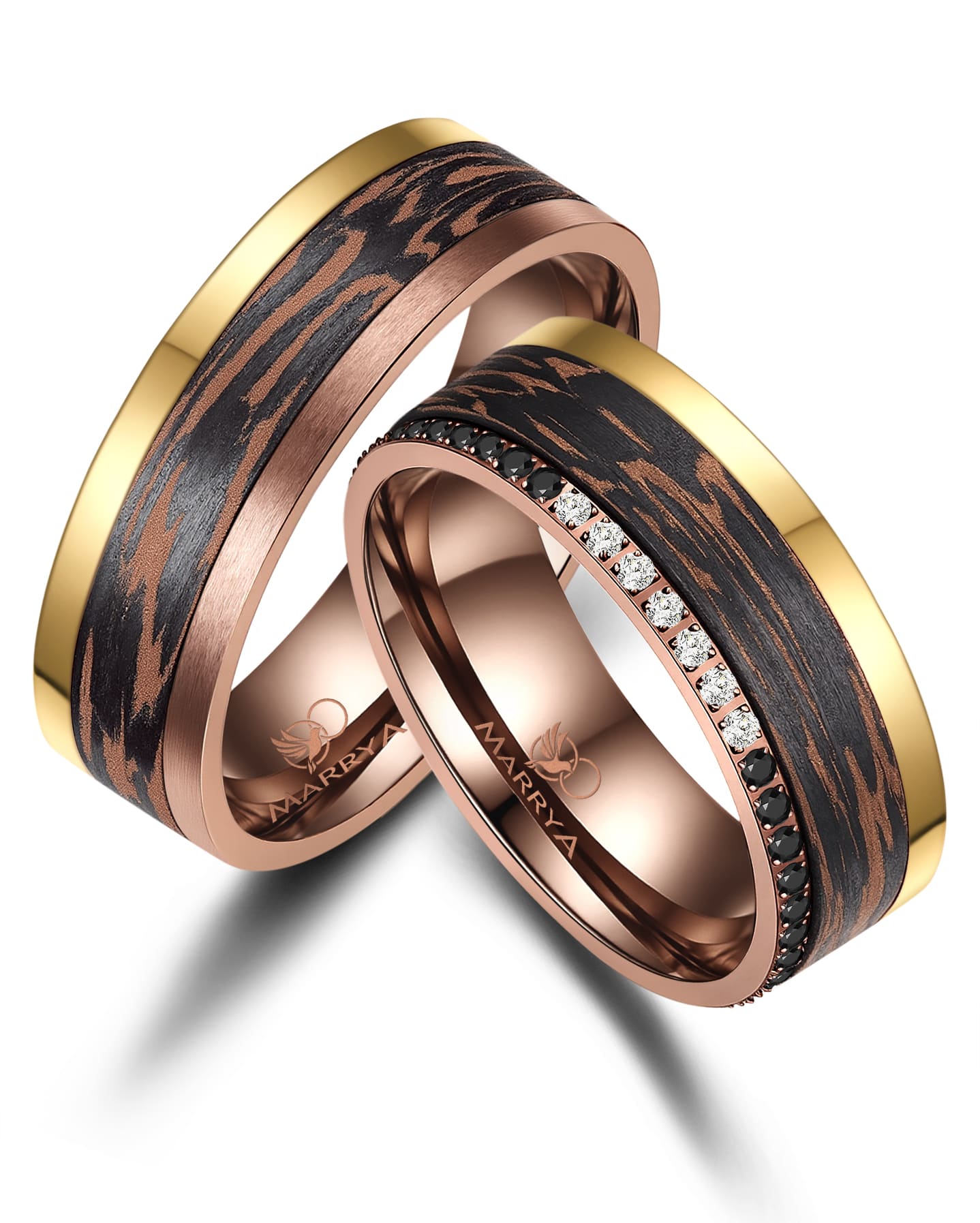 Partnerringe aus Edelstahl mit Carbon-Bronze-Partikel
