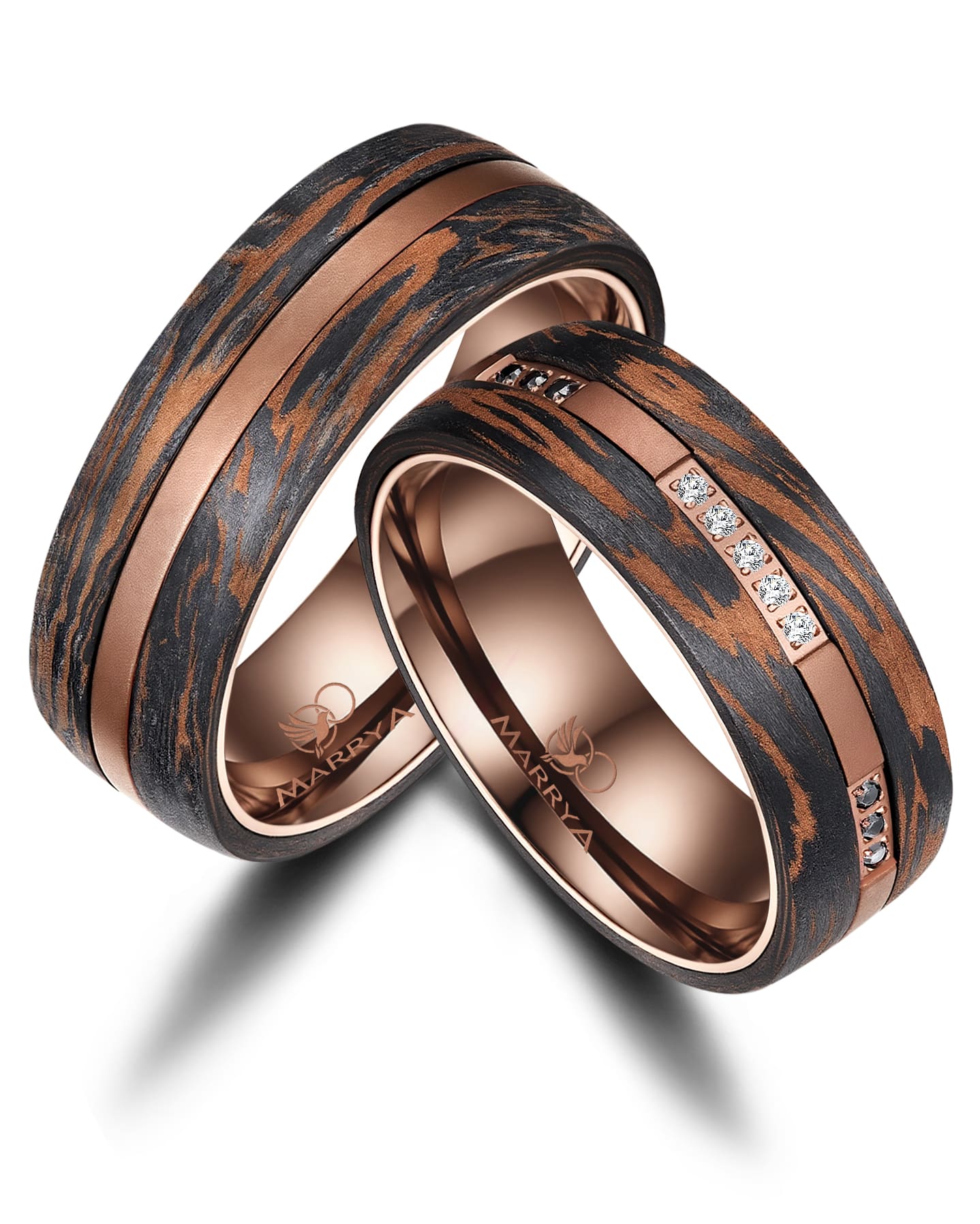Partnerringe aus Edelstahl mit Carbon-Bronze-Partikel