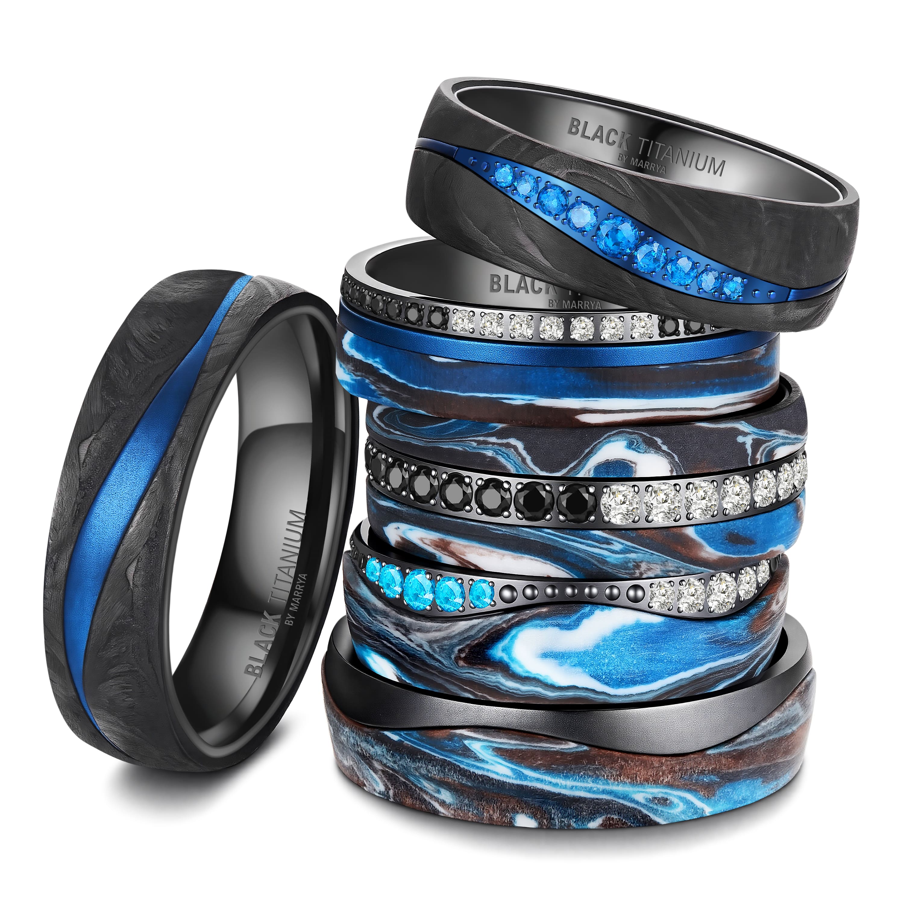 Partnerringe Black Titanium mit blauem Harzguss