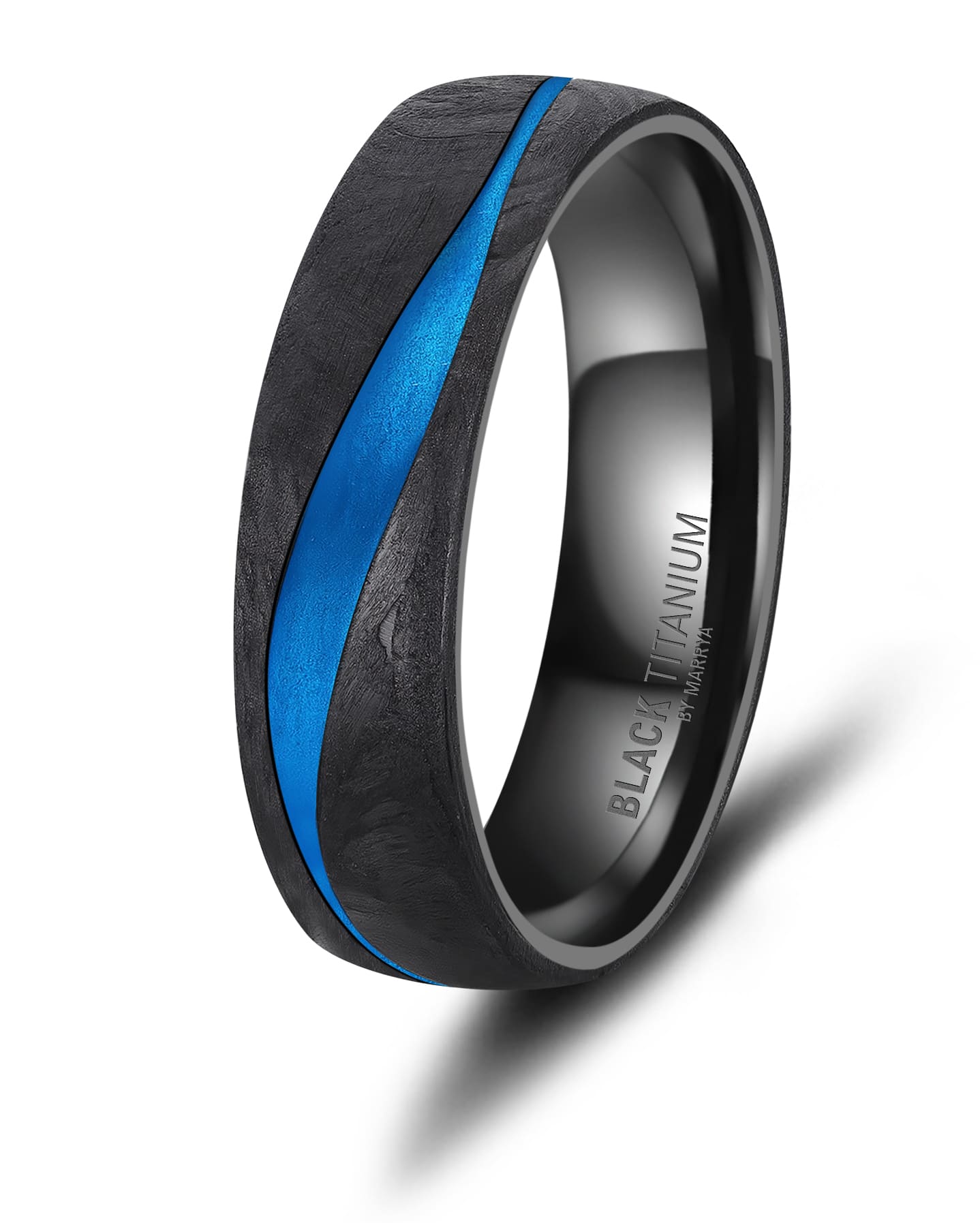 Partnerringe Black Titanium mit blauem Harzguss mit neun dunkelblauen Zirkonias