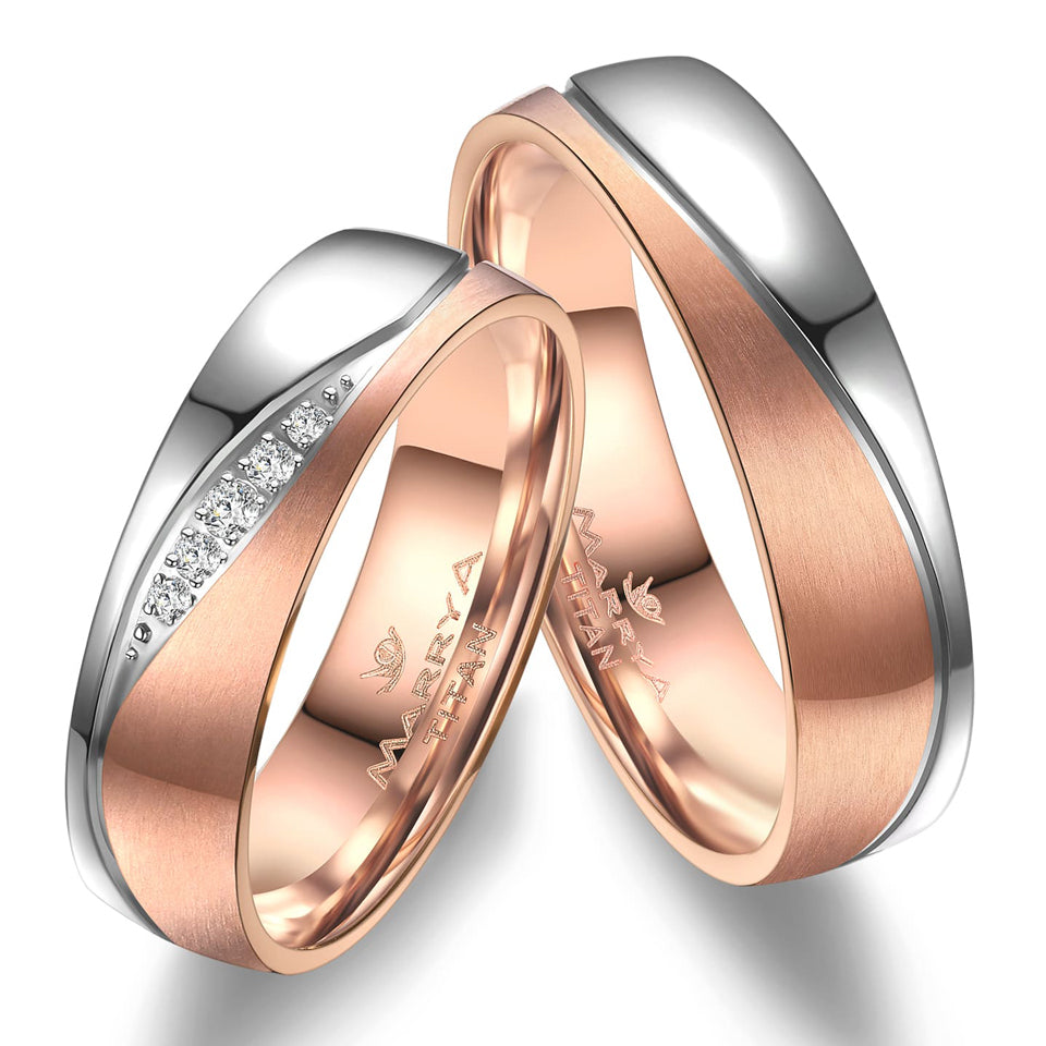 Partnerringe Titan mit Roségold 585