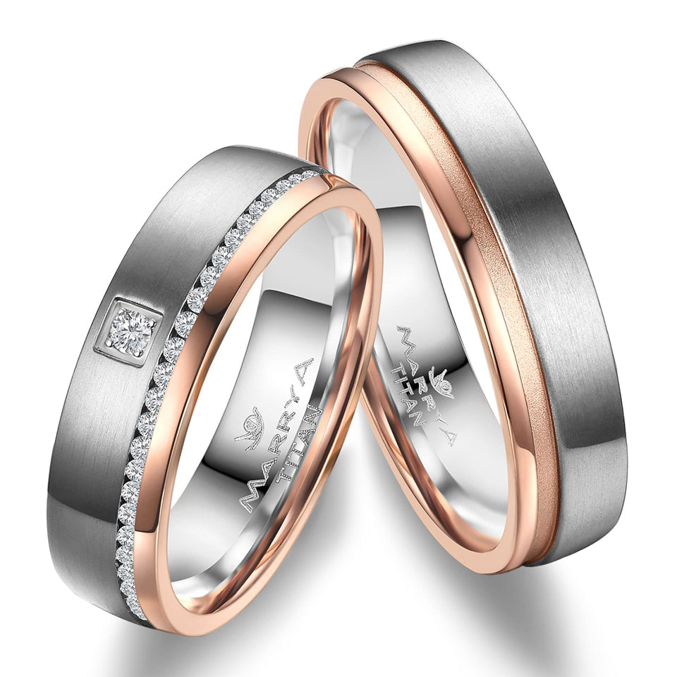 Partnerringe Titan mit 585er Roségold