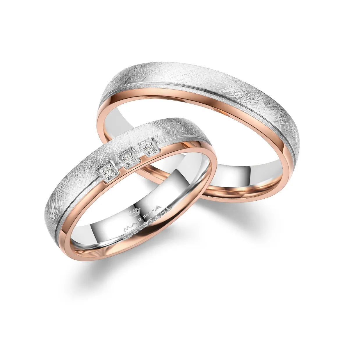 Partnerringe Edelstahl mit Roségold 585 eismattiert