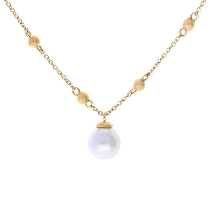 Halskette Gelbgold mit Muschelkernperle und Kugelsegmenten