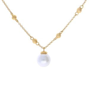 Halskette Gelbgold mit Muschelkernperle und Kugelsegmenten