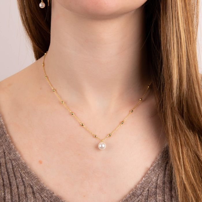 Halskette Gelbgold mit Muschelkernperle und Kugelsegmenten