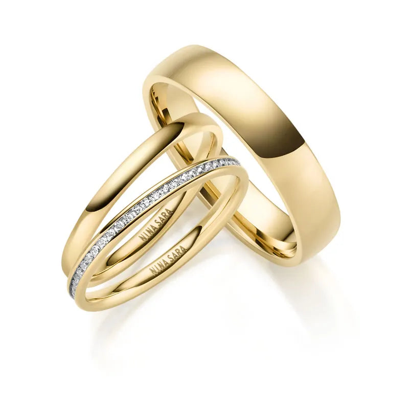 Edelstahlring mit zwei Beisteckringe Gelbgold