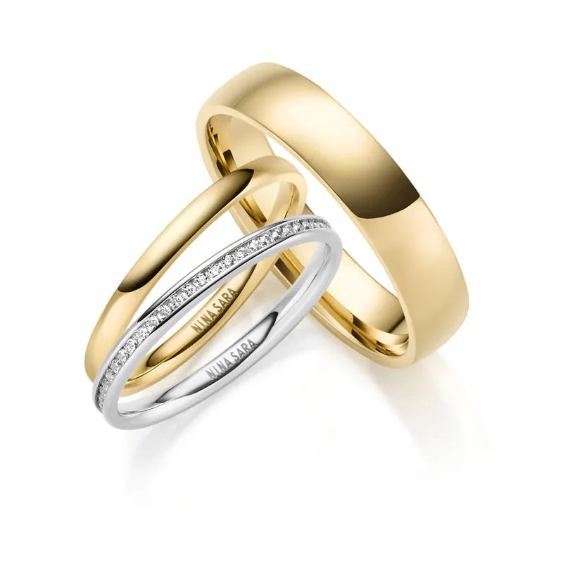 Edelstahlring mit zwei Beisteckringe Gelbgold