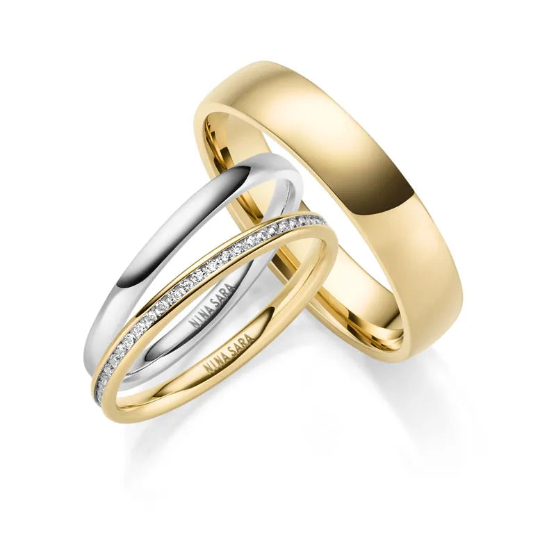 Edelstahlring mit zwei Beisteckringe Gelbgold