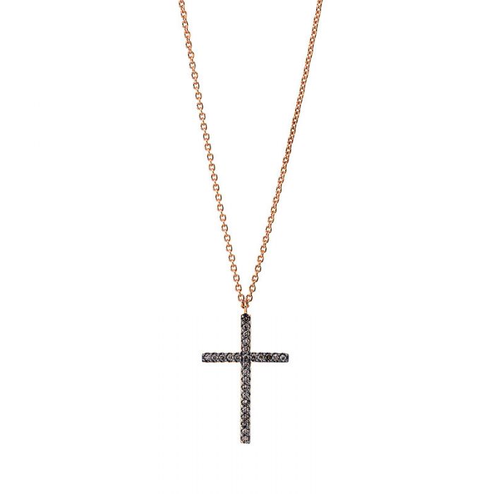 Collier 18 kt RG "Kreuz", Fassung teils schwarz rhodinie