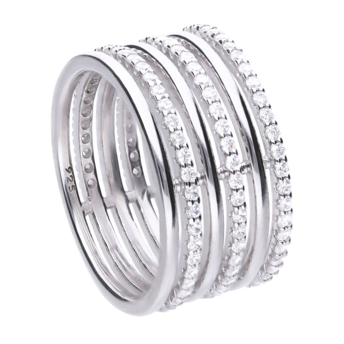 Band-Ring silber 925 mit weißen Zirkonias und mehreren Ringschienen