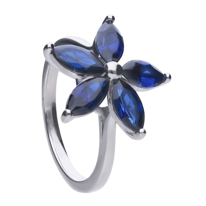 Floraler Ring Silber mit blauen Zirkonia